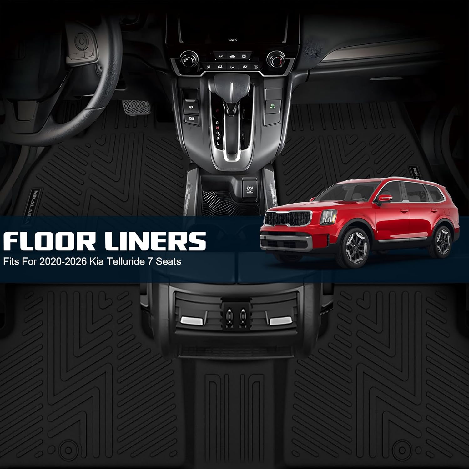 Floor Mats & Cargo Liner with Backrest Mat for 2020-2024 2025 Kia Telluride 7&8 Seats All Weather Protection TPE Rubber Floor Liner & Trunk Mat Full Set Automotive Mat Accessories, Black