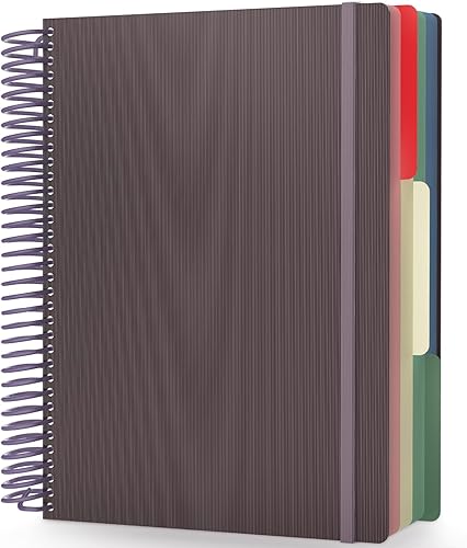 Miniatura 1 de EUSOAR Cuaderno de papel cuadriculado, tamaño A4 de 9.25 x 11.7 pulgadas, cuaderno grande de 3 materias en espiral con bolsillo, cuaderno de papel a