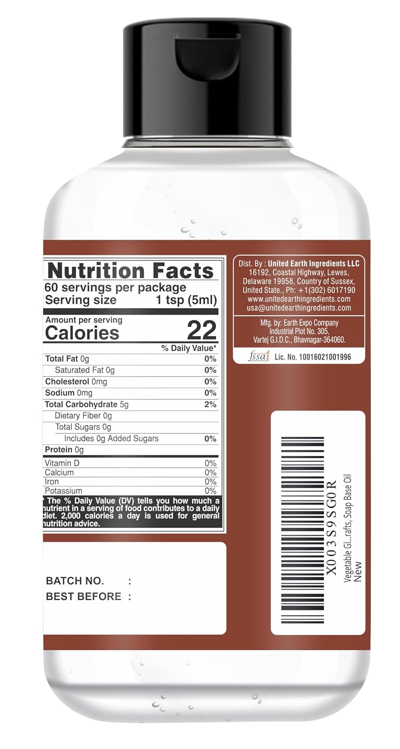 Holy Natural Organic Vegetable Glycerin (300ml), USDA Certified Vegetable Glycerin, Non-GMO, Kosher, Food Grade/Cosmetic Grade, For Skin, Hair, Crafts, and Soap Base Oil.