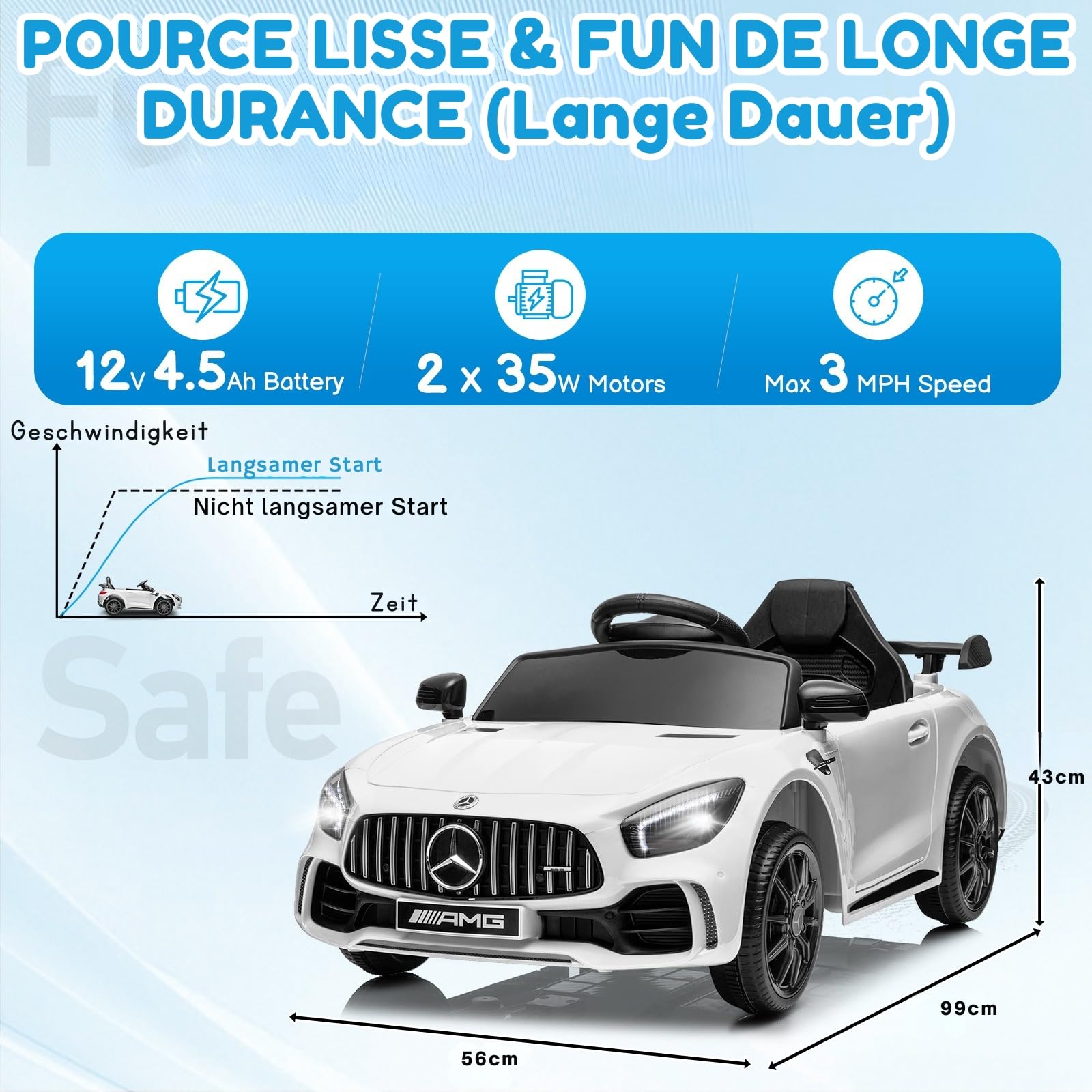 LALAHO Kinder Elektroauto 12V Kinderauto mit 2,4 GHz Fernbedienung Weiß | Elektrofahrzeug 2-türig mit MP3, Hupe, LED-Leuchten