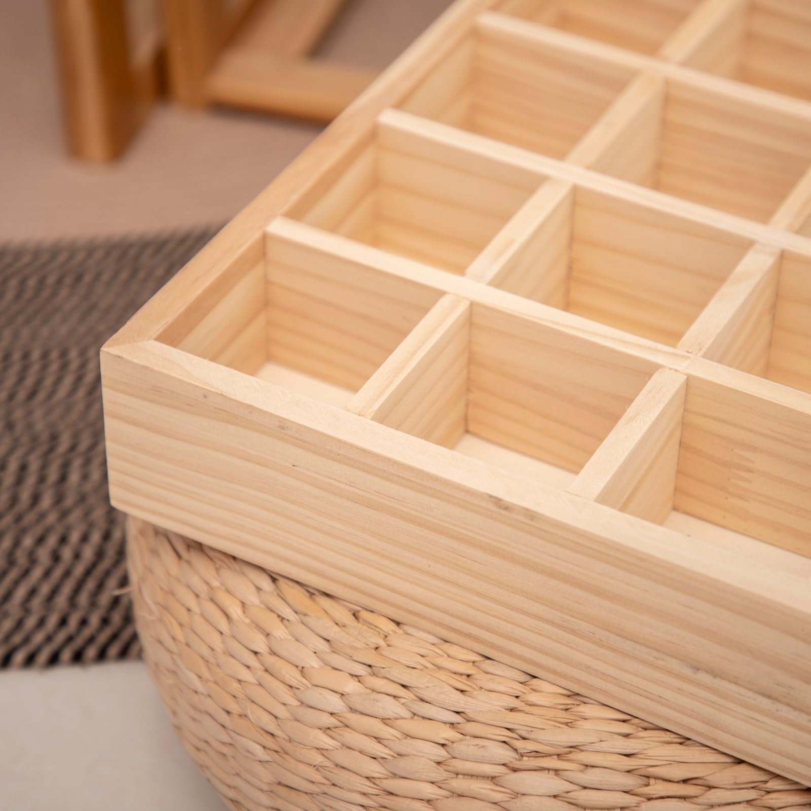 JJSQ Boîte à thé en bois à 16 compartiments avec couvercle pour comptoir, idée cadeau, naturel, 33 cm (16 compartiments)
