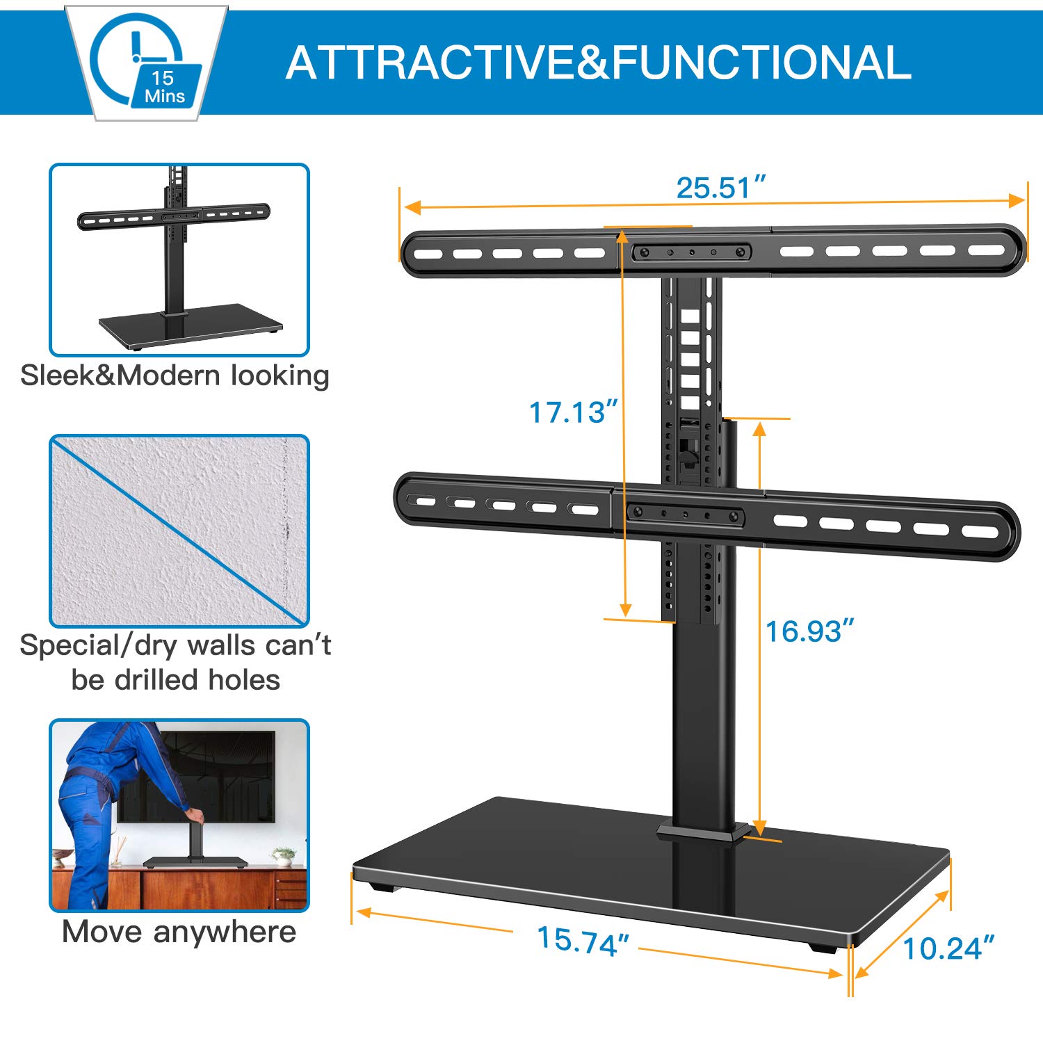 PERLESMITH Universal Swivel TV StandTable Top TV Stand Base for 3765