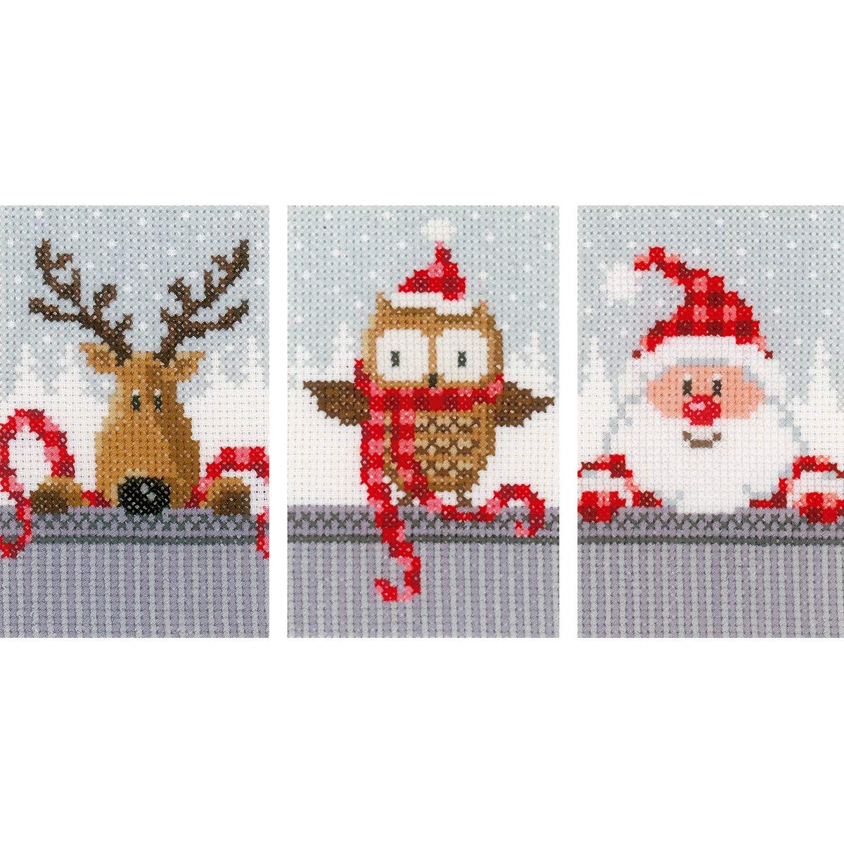 Vervaco Christmas Buddies I Greeting Cards On Aida Counted Cross Sti-4.2'X6' 14 Count Set Of 3