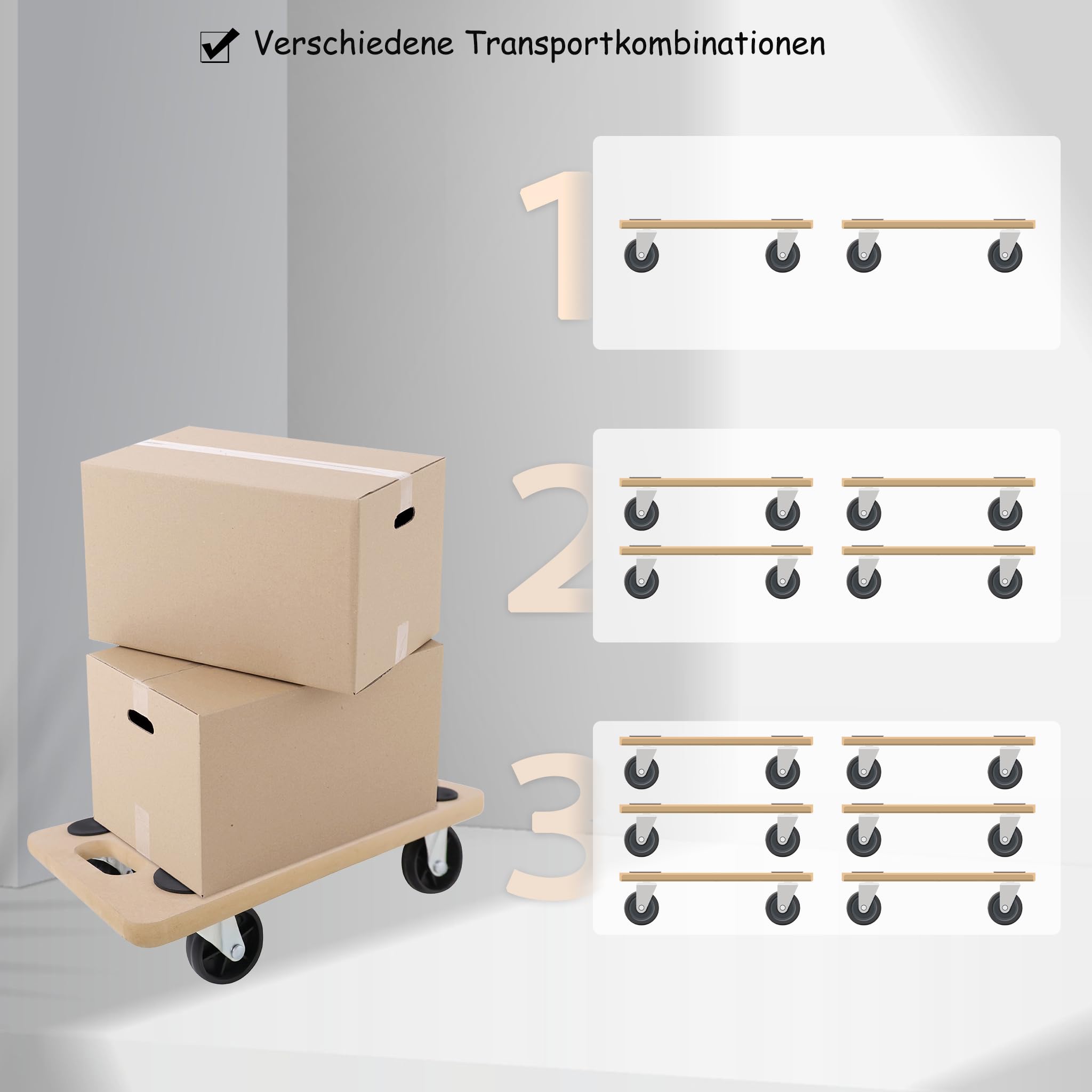 HENGMEI Rollbrett Transportroller 2 Stück, 200 kg Belastbarkeit pro Plattform mit 360° Rolle Kann an die Wand Gehängt Werden für Umzug Möbel Transport