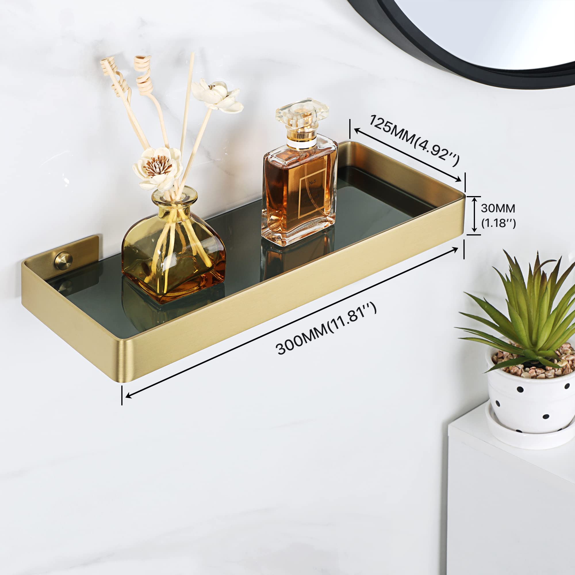 SAYAYO Bathroom Shelves Black Glass Shelf with SUS304 Stainless Steel