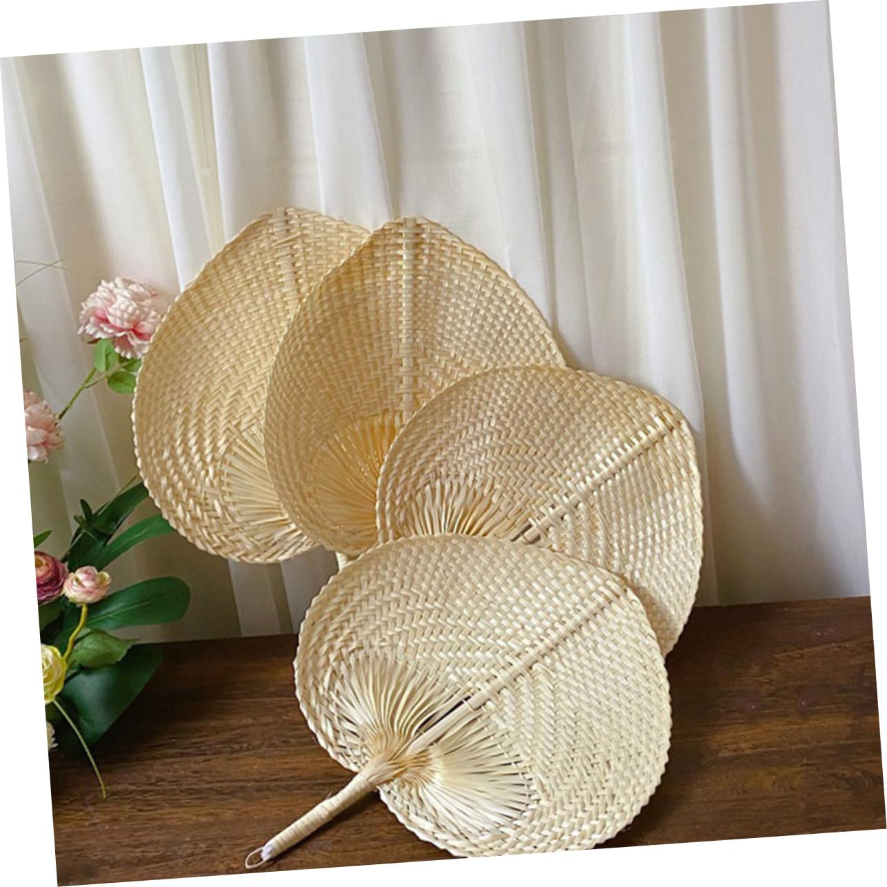 Bamboo Woven Handheld Fan, 4 Piece Chinese Style Summer Cooling Fan