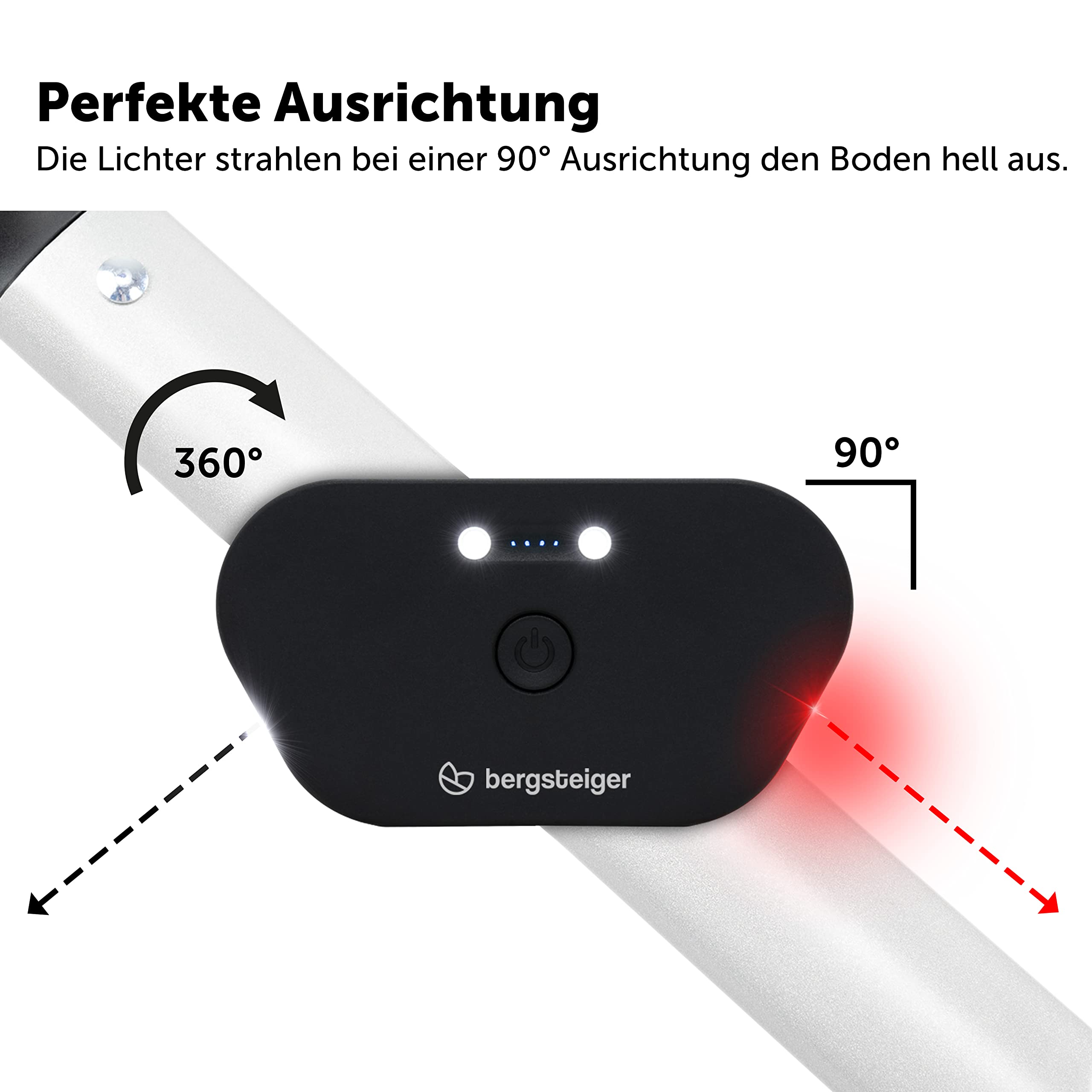 Bergsteiger Kinderwagen Licht aufladbar, USB Akku-Betrieb, 2 LED Kinderwagenlicht wiederaufladbar, Beleuchtung passend für Kinderwagen, Buggy, Kinderanhänger, Fahrradanhänger, UVM.