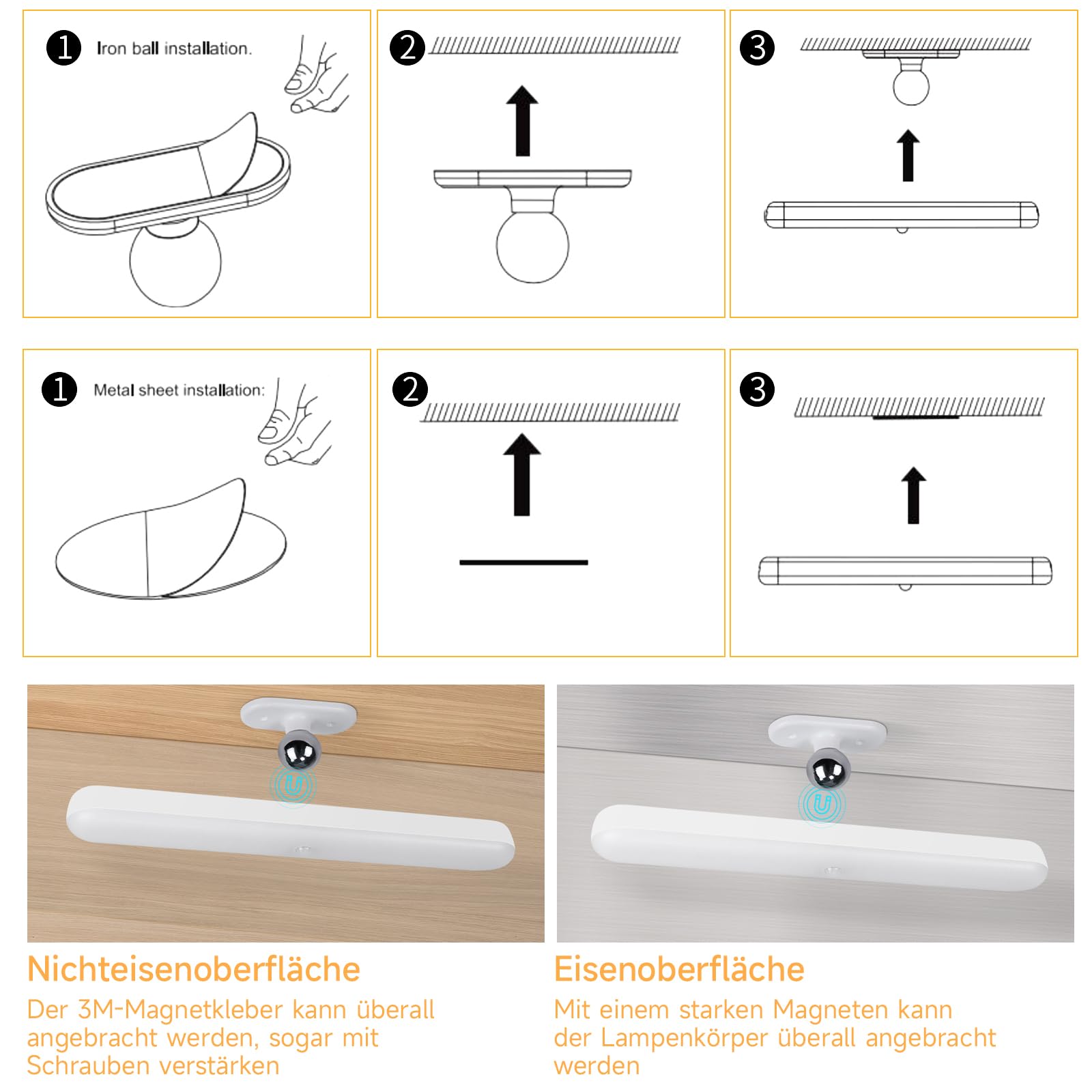 CBJKTX 6x Unterbauleuchte Küche LED Schrankbeleuchtung mit Bewegungssensor | - Küchenlampe USB Aufladbar Akku Nachtlicht Kabellos Schranklicht 24CM Magnet Innen Unterschrank Beleuchtung