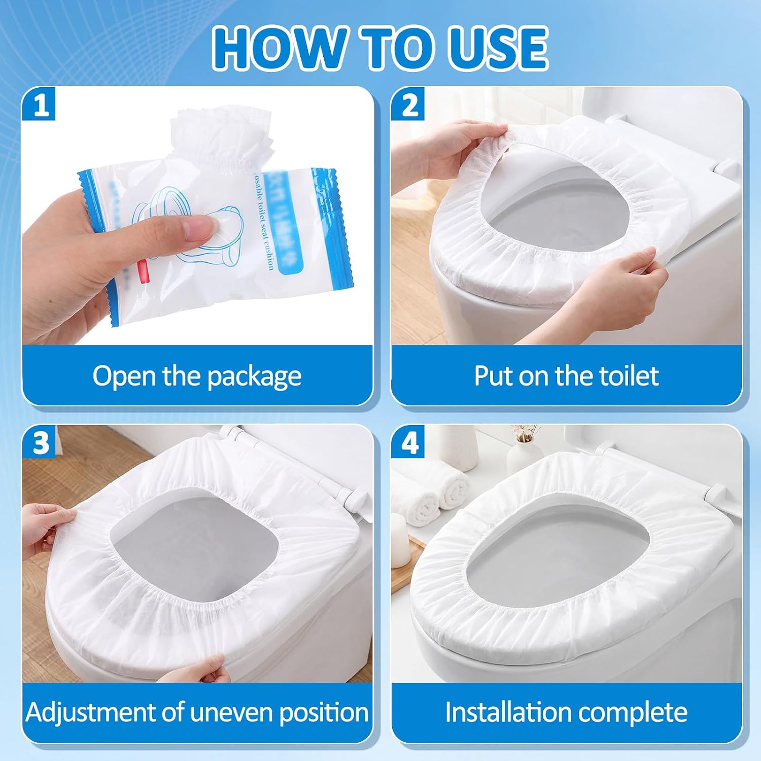 Dunzoom 100 Pack Disposable Toilet Seat Covers, Flushable Non Woven Fabric Travel Toilet Seat Covers for Outing Hotel Hospital Camping Public Restroom