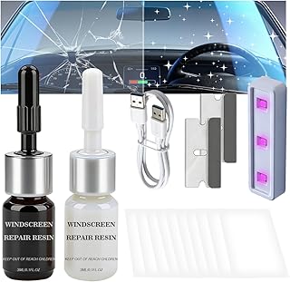Windshield Repair Kit for Chips and Cracks, Rock Chip Repair Kit Windshield, for All Car Windshield Crack Repair Kit to Repair Scratche, with Type-C Uv Curing Light