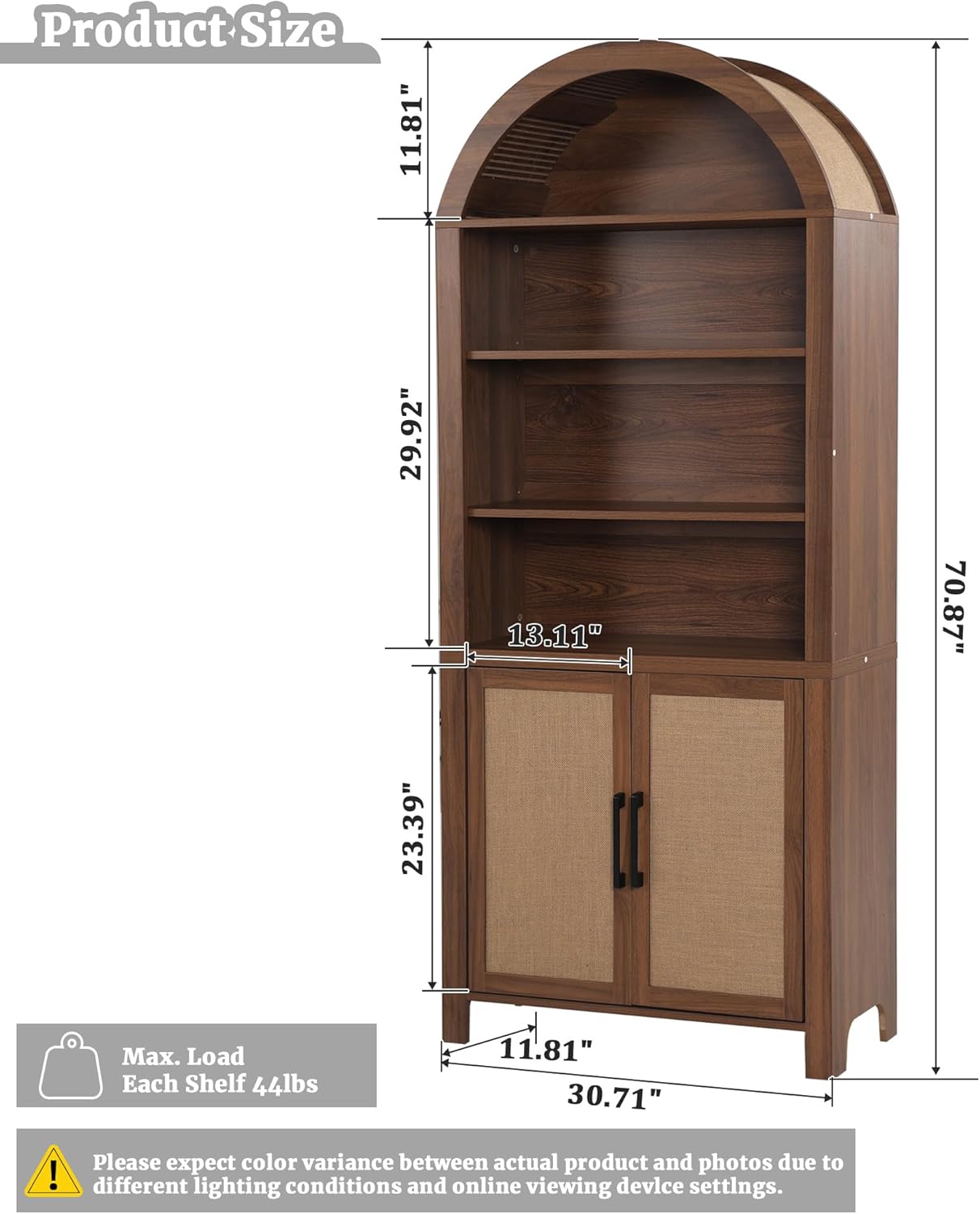 Similar Janmer Home 71\" Tall Arched Bookcase with Storage, Mid-Century Modern 6-Tier Cabinet with Door, Arched Bookshelf Cabinet with Open Display Storage Shelf for Office Living Room (Walnut) 71inch-cabinet-6tier-door Walnut