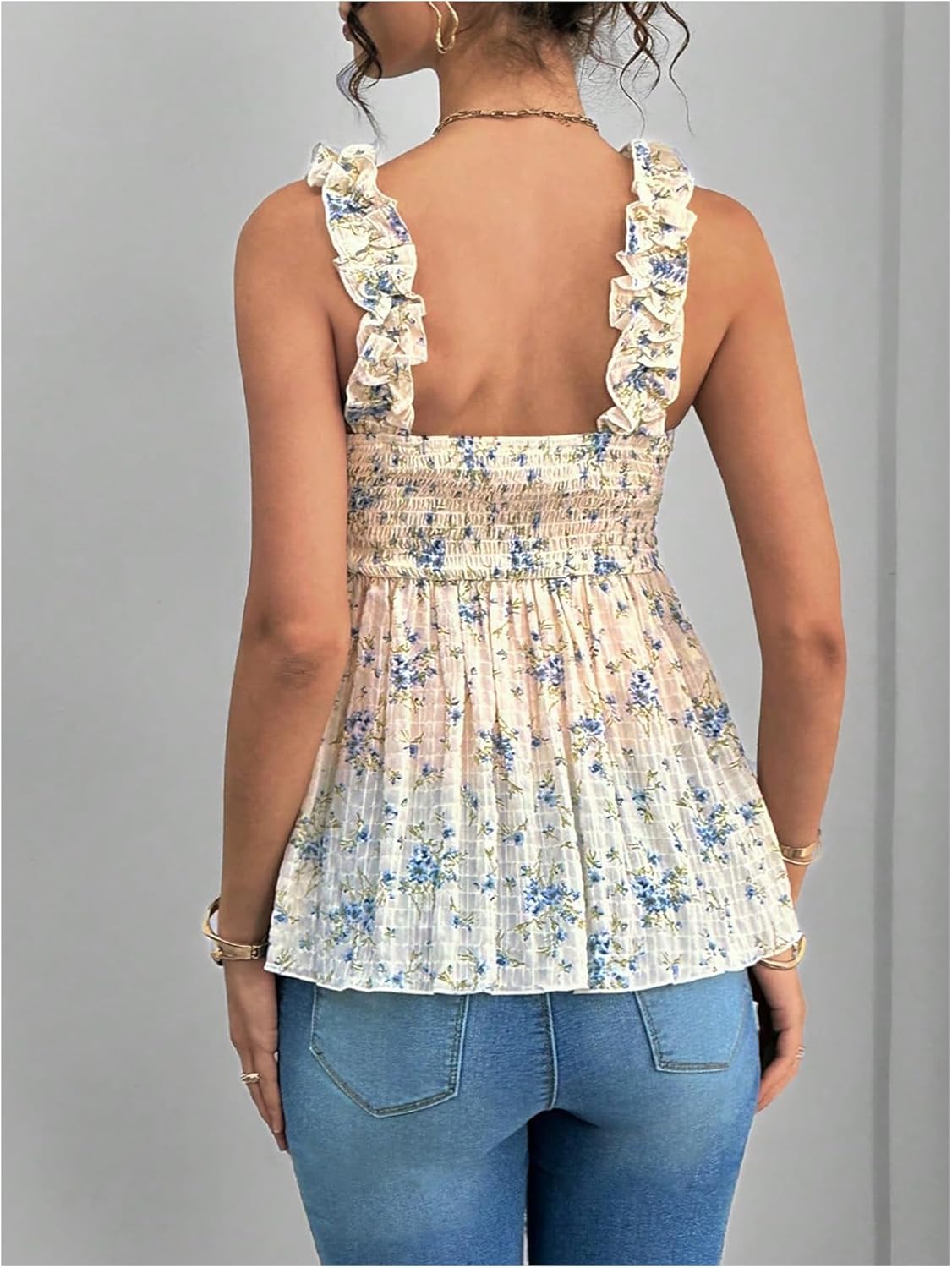 Milumia Women's Maternity Floral Smocked Peplum Tank Top Square Neck Sleeveless Summer Tops - Image 3