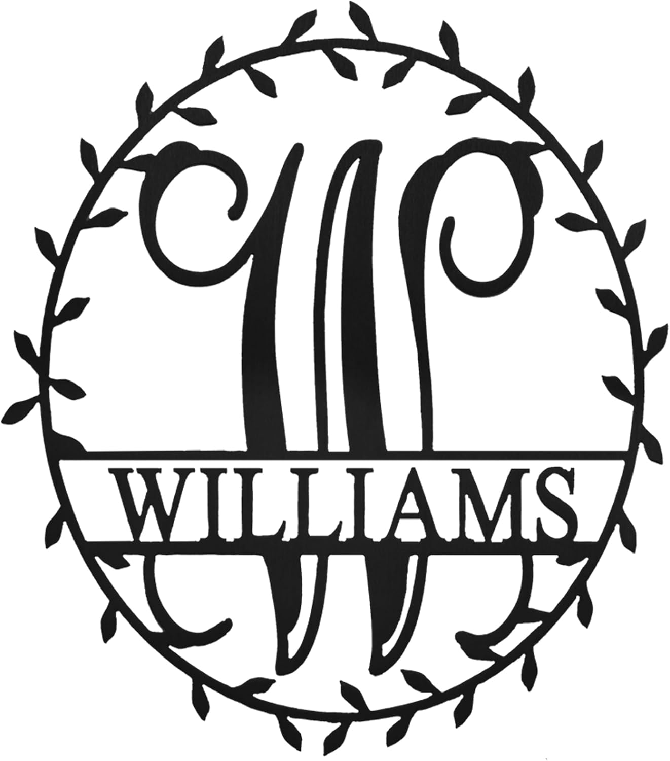 Laurel Wreath Monogram – Personalized Metal Oval Sign with Name | Custom Wall Decor for Home or Front Door | 12” or 16” | Black, White, Gold, or Silver Powder Coat | Made in USA (16")