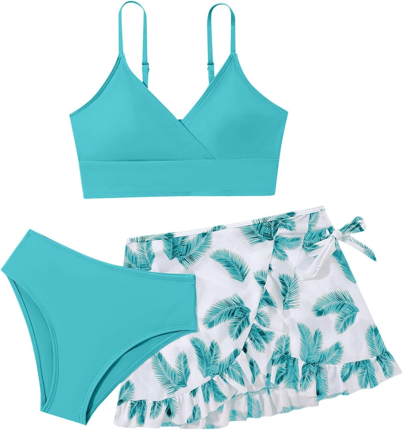 Girls 3 Piece Swimsuit Bathing Suits Solid Bikini Set with Printed Sports Shorts Swimwear Girls' 3 Piece Swimsuit Set Bikini Color Block Swimwear Top + Bottom with Cover Up Skirt
