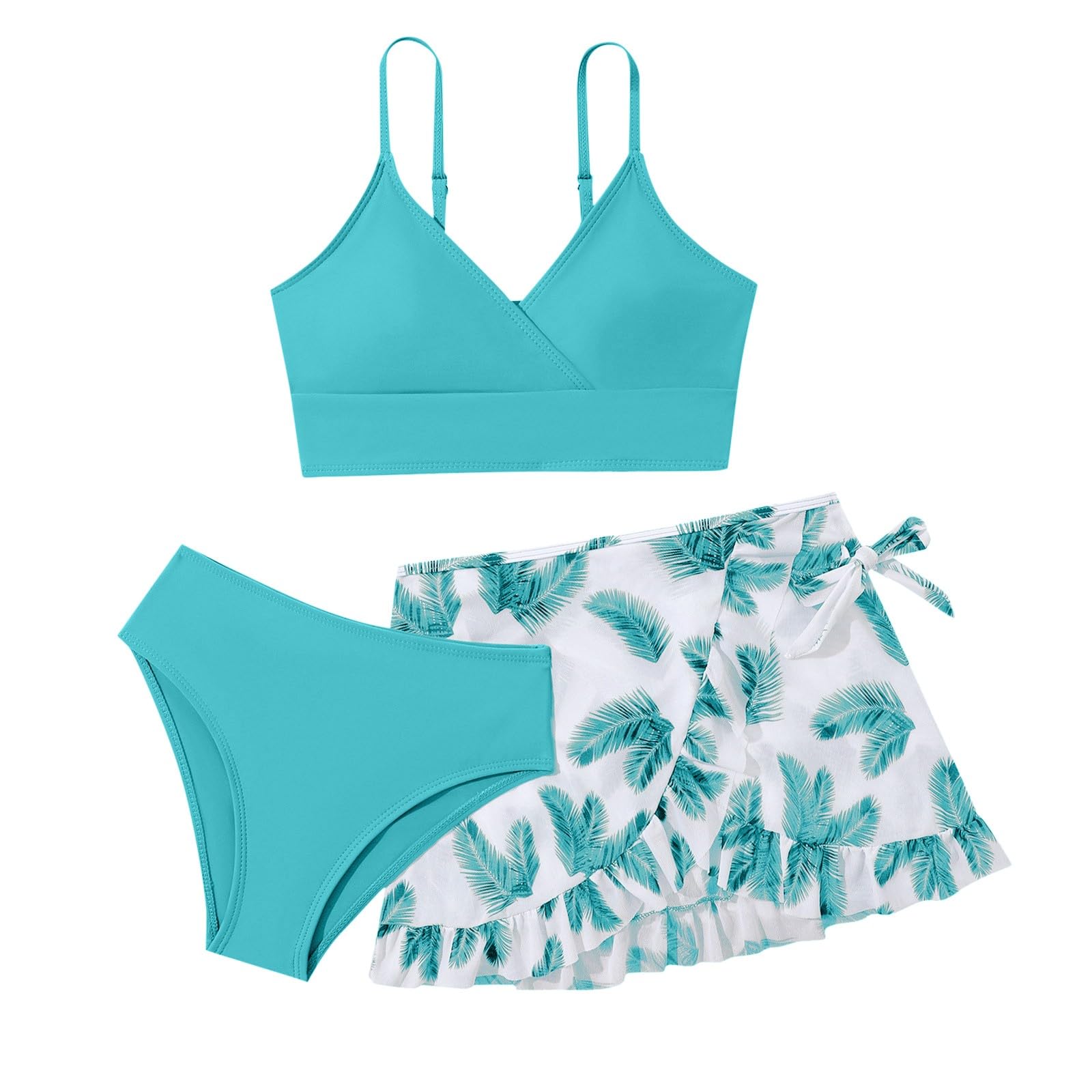 Generisch Traje de baño para niña de 3 piezas, color liso, bikini Rullfe