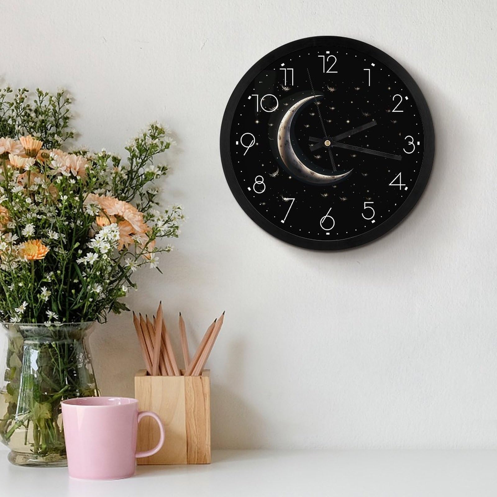 Amazon.com: NTVOWPZO 10 Inch Wall Clock Crescent Moon on Black