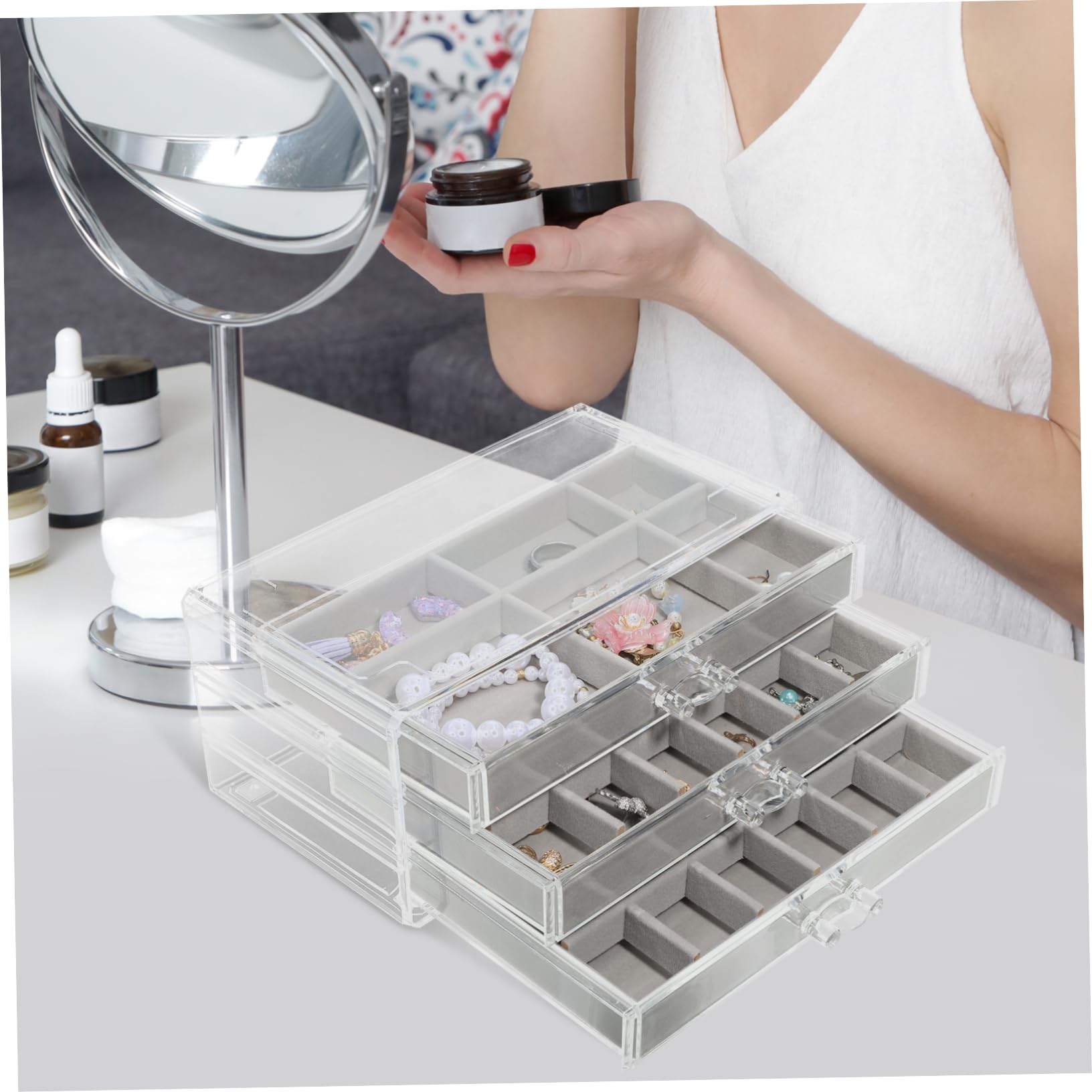 Veemoon Organizador De Joyería Multifuncional Con Compartimentos Caja De Almacenamiento De Accesorios Para Pendientes Anillos y Collares Diseño Elegante Para Viajes y Uso Diario