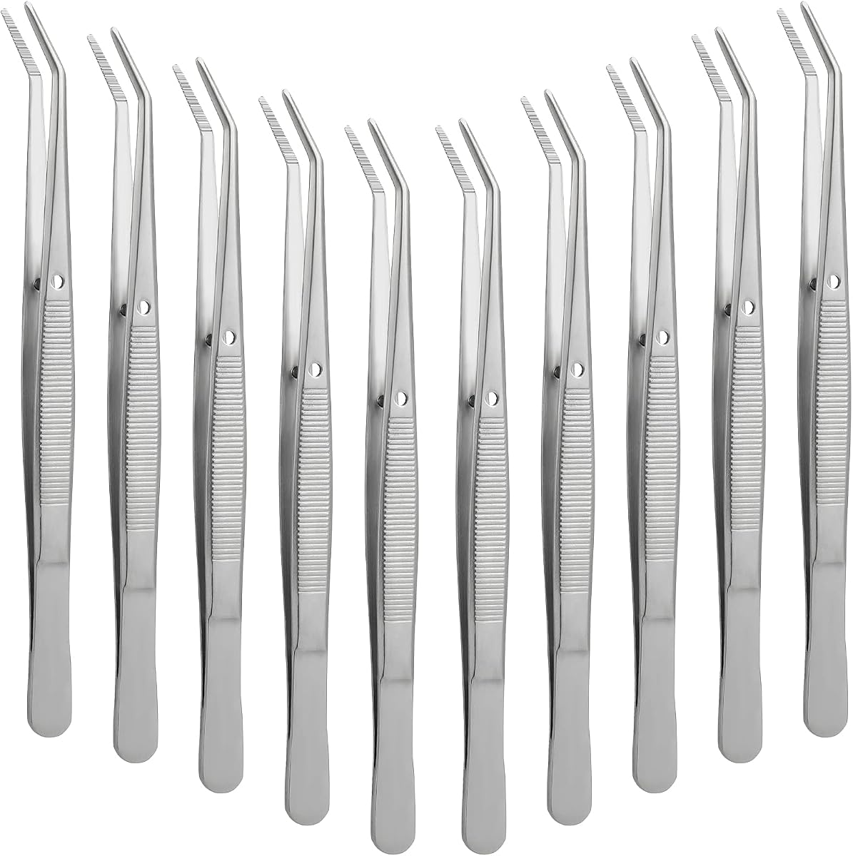 Honoson 10 pinzas de acero inoxidable para manualidades con punta curvada dentada multiusos pinzas para máquina de coser a granel (plata)