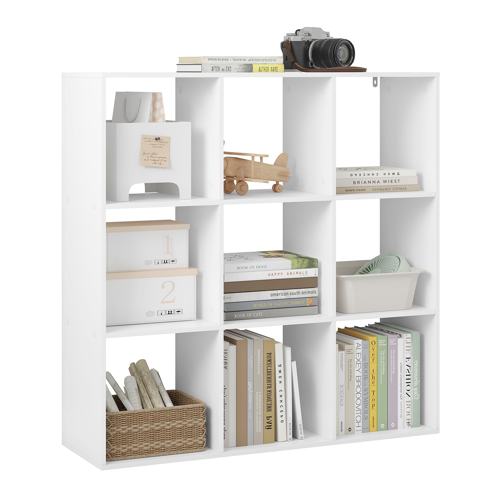 WOLTU Estantería Cubos Blanca, Estanteria Almacenamiento de 9 Cubos, Estanteria Libros, Biblioteca Separador, Mueble Almacenaje para Salón u Oficina, 94x29,5x93 cm, Blanco,SK047ws