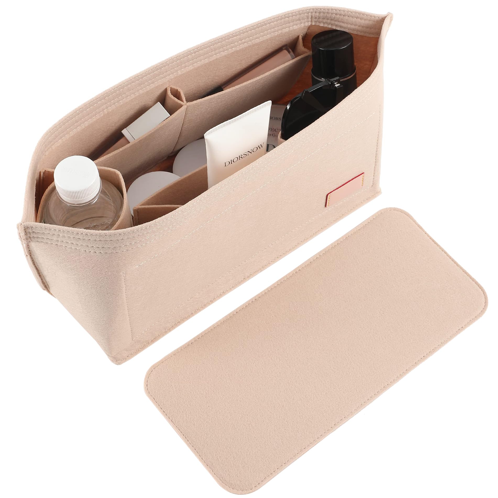 Doxo Purse Organizer Insert, Felt Bag Tote Fit L Speedy 30 Neverfull PM & Base Shaper 2pc Set (Medium-Beige-Combination)