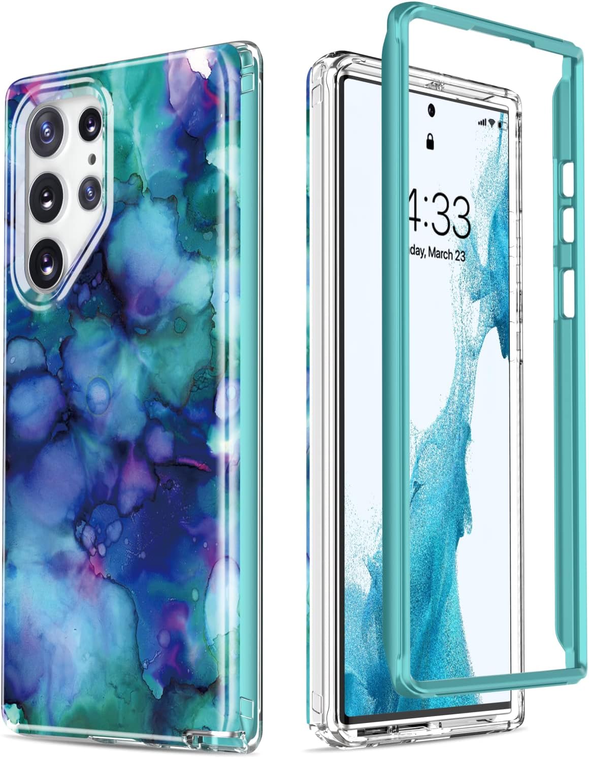 Esdotfor Samsung Galaxy S22 Ultra Case,Military Grade Passing 21ft Drop Test,Rugged Cover with Fashion Designs for Women Girls,Protective Phone Case for Galaxy S22 Ultra 6.8" Opal Marble Purple