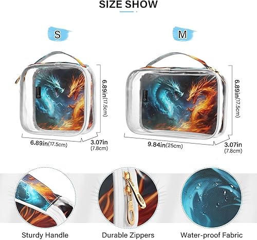 Miniatura 4 de Red Blue Flame Dragon Clear Toiletry Bag for Traveling,2 Pack Makeup Cosmetic Bag with Zipper,Travel Bag for Toiletries,Travel Essentials 21214350