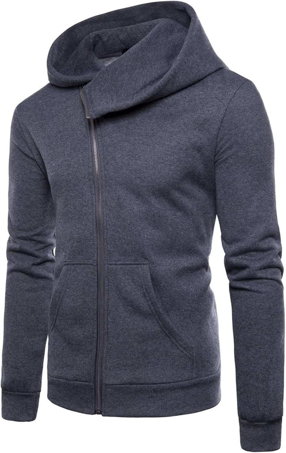 DGHM-JLMY Men's High Collar Side Zipper Hooded Jacket Oblique Zipper Jumper Sweatshirt Zipper Side Lace Up Cap Collar Hooded