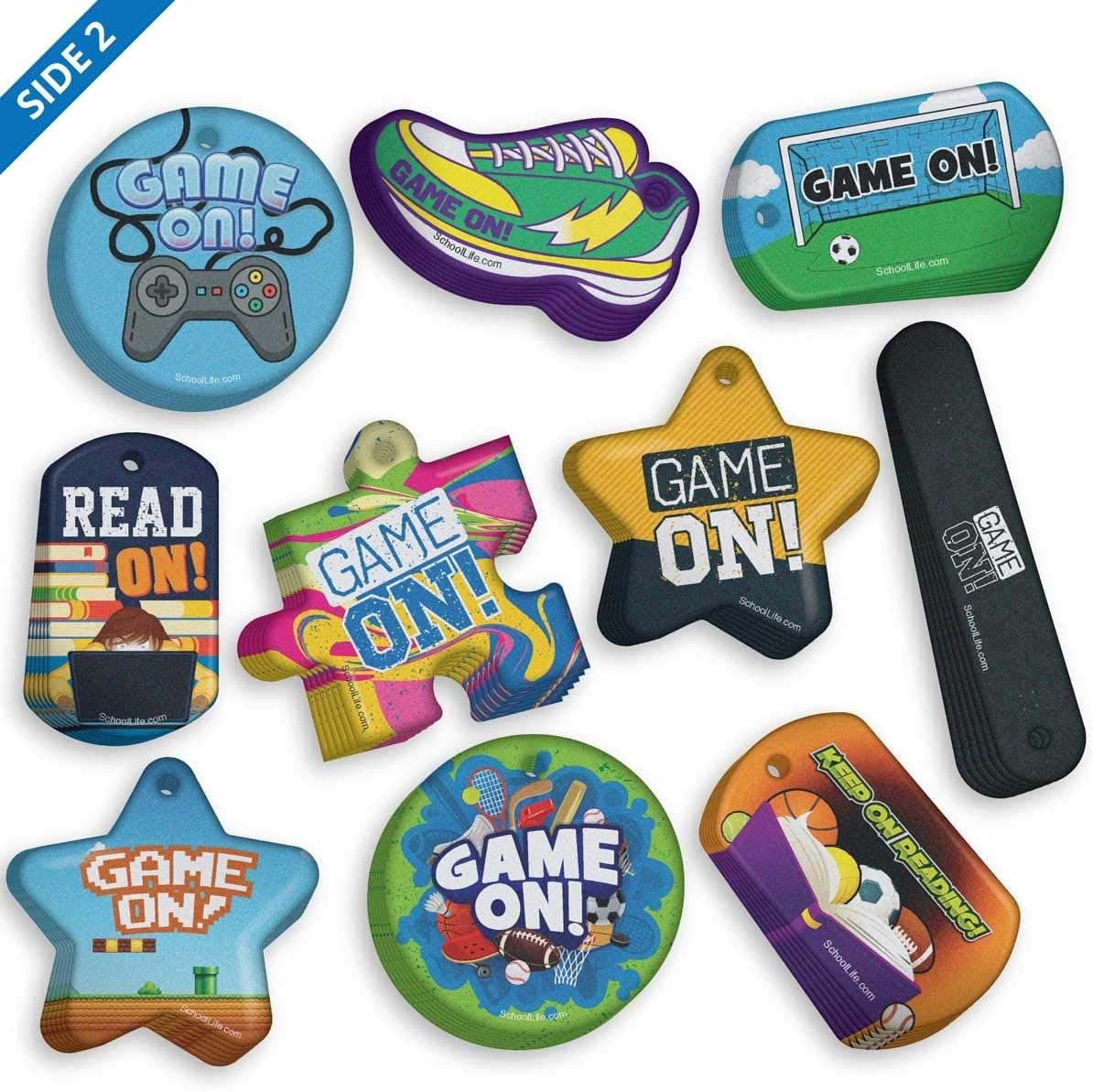 Game On Library or Classroom Reading Program for Kids & Students Brag Tags Value Pack: 100 Tags (10 Tags for Each Design)