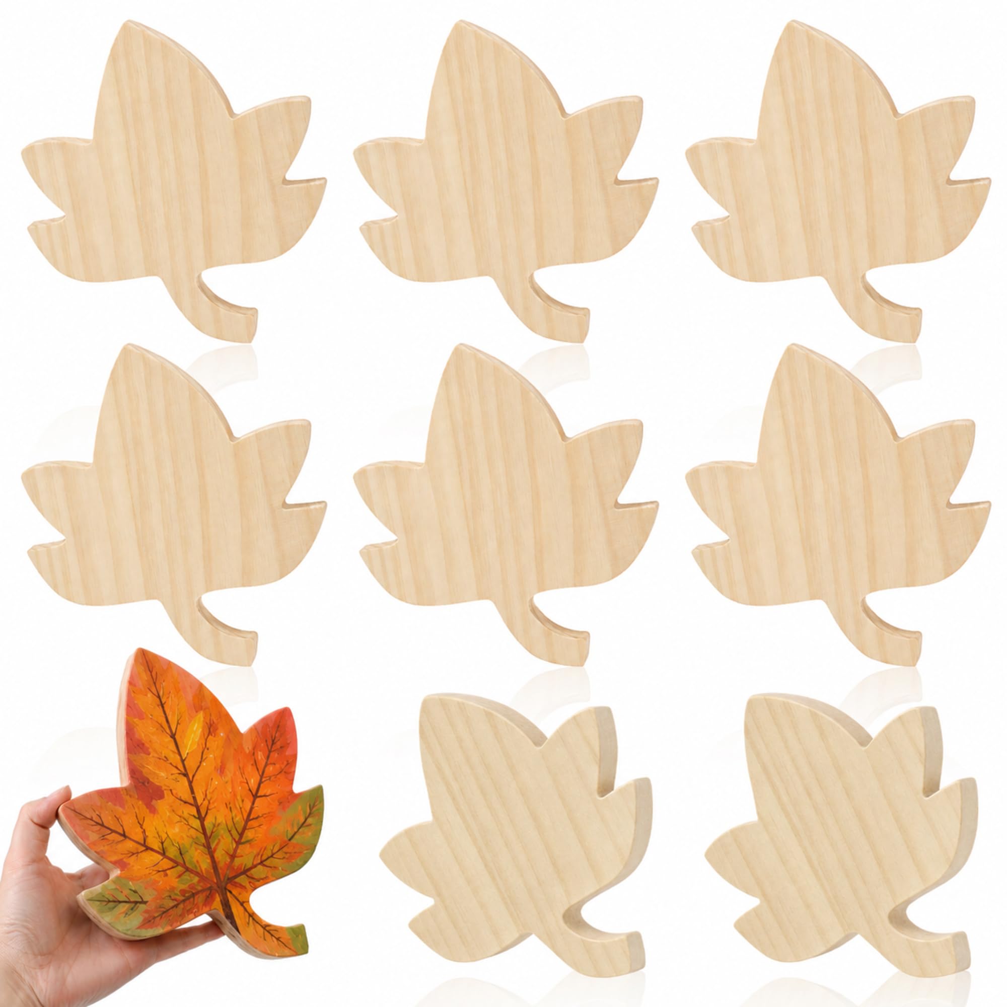 Jetec 9 Pcs 6 Inch Fall Wooden Leaves for Wood Leaf Cutouts