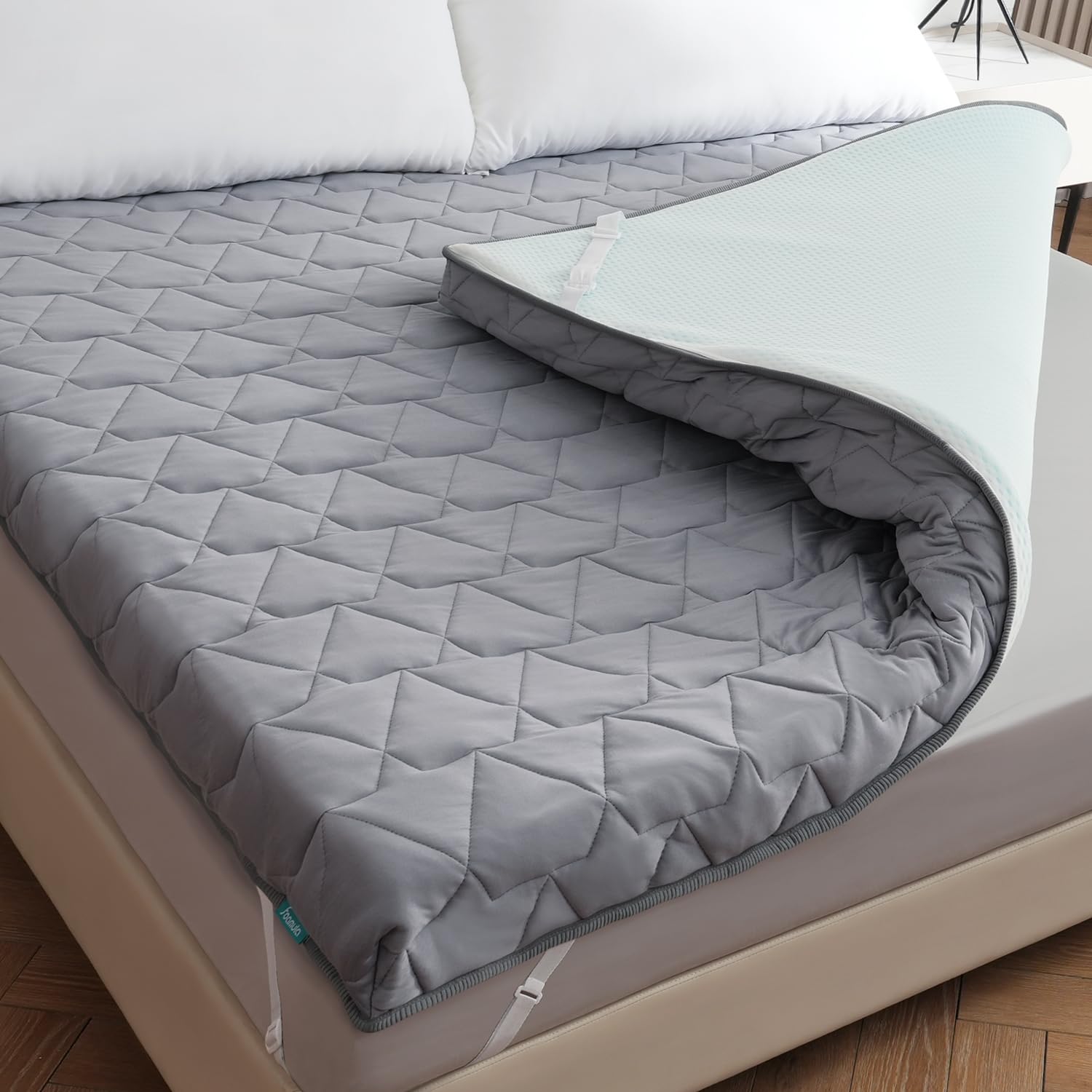 Cooling Memory Foam Mattress Topper Queen, Foamula 3 Inch Gel Cool Mattress Topper with Soft Pillowtop Mattress Pad for Better Sleep, Luxury Premium Foam for Hot Sleepers, Queen Size, Gray