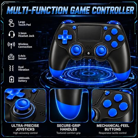 BJXOZ Wireless Controller for PS4 Controller Gamepad, with USB-C Port