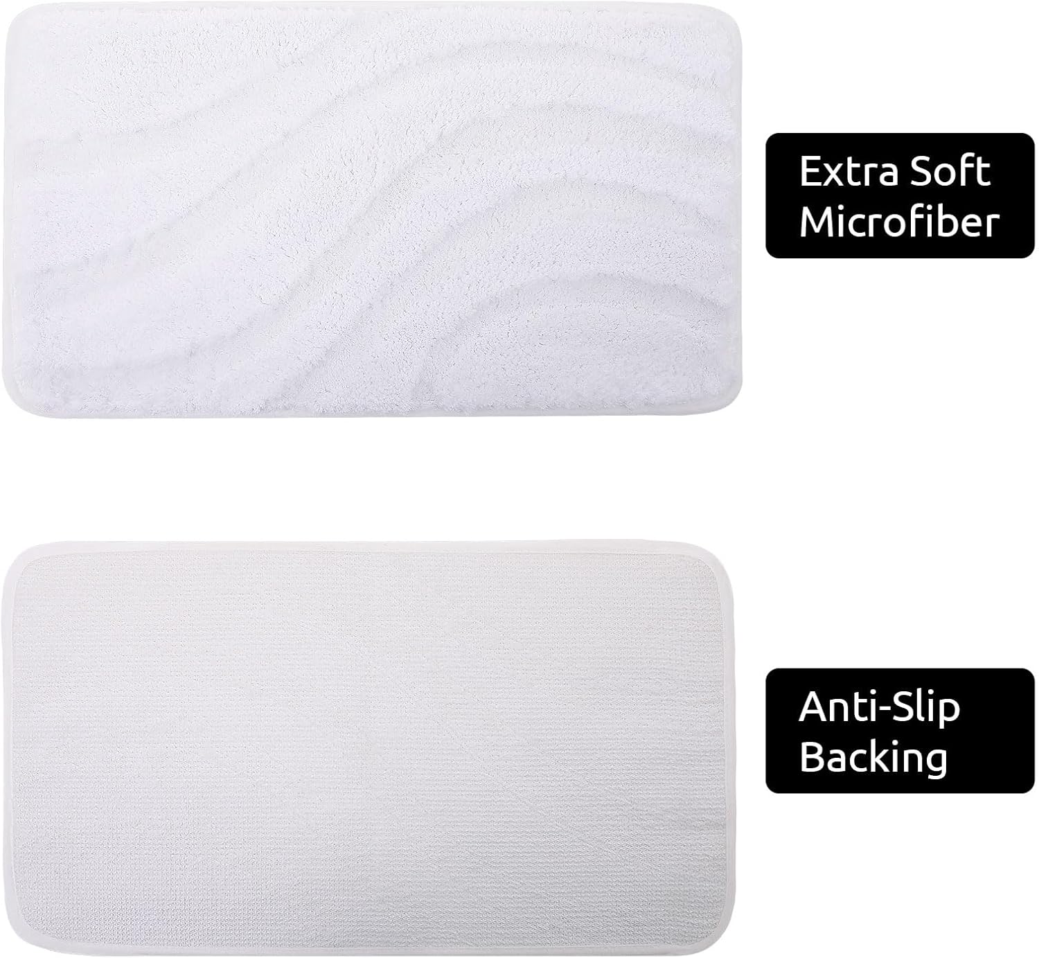 KAMA BRIDAL Microfiber Bath Mat Non-Slip Bathroom Floor Rugs Fast Water Absorbent Shower Mat Ultra Soft Bath Rug Anti-Slip Backing Machine Wash White 12x24