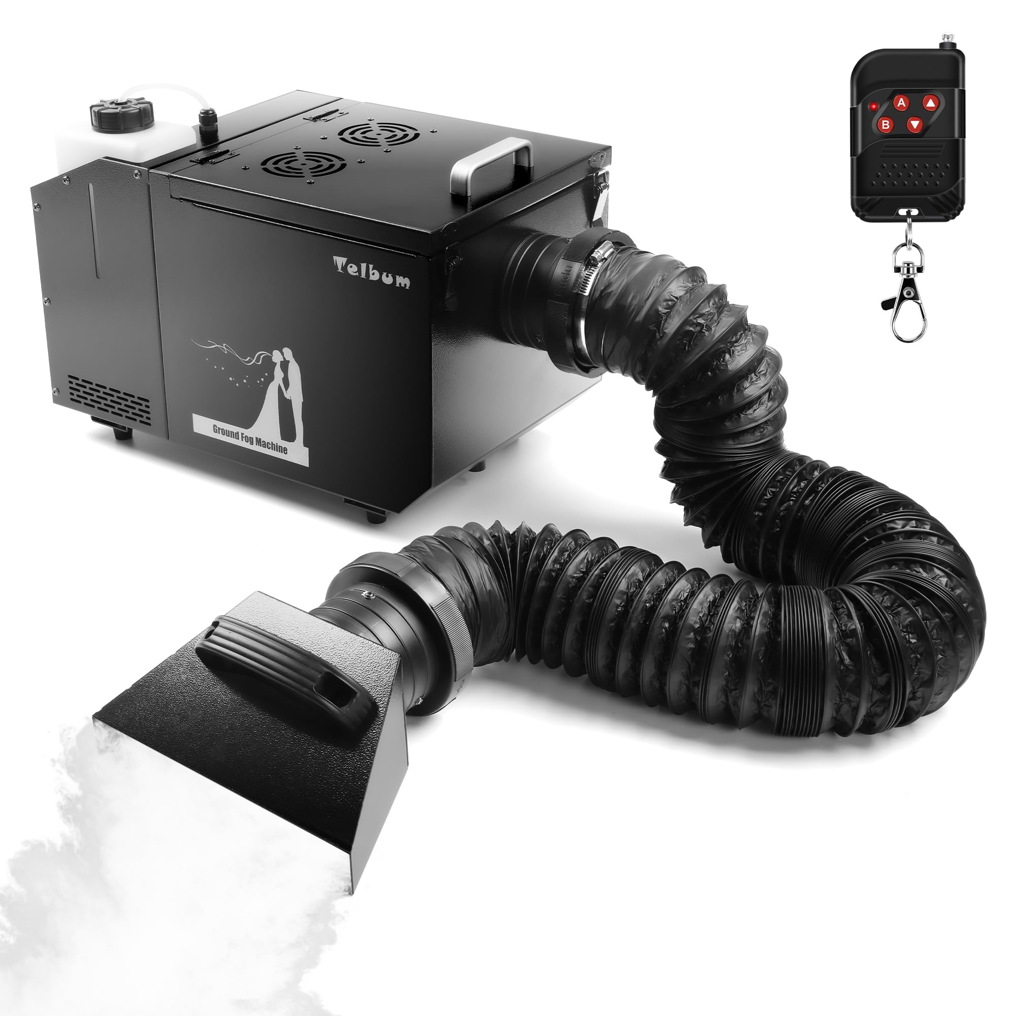 Telbum 1500W Boden Nebelmaschine mit Schlauch, Nebelmaschine Bodennebelmaschine mit Fernbedienung, DMX 512, Manuelle Steuerung, Timerfunktion, Rauchmaschine Fog Maschine für Halloween, Bühne, Hochzeit