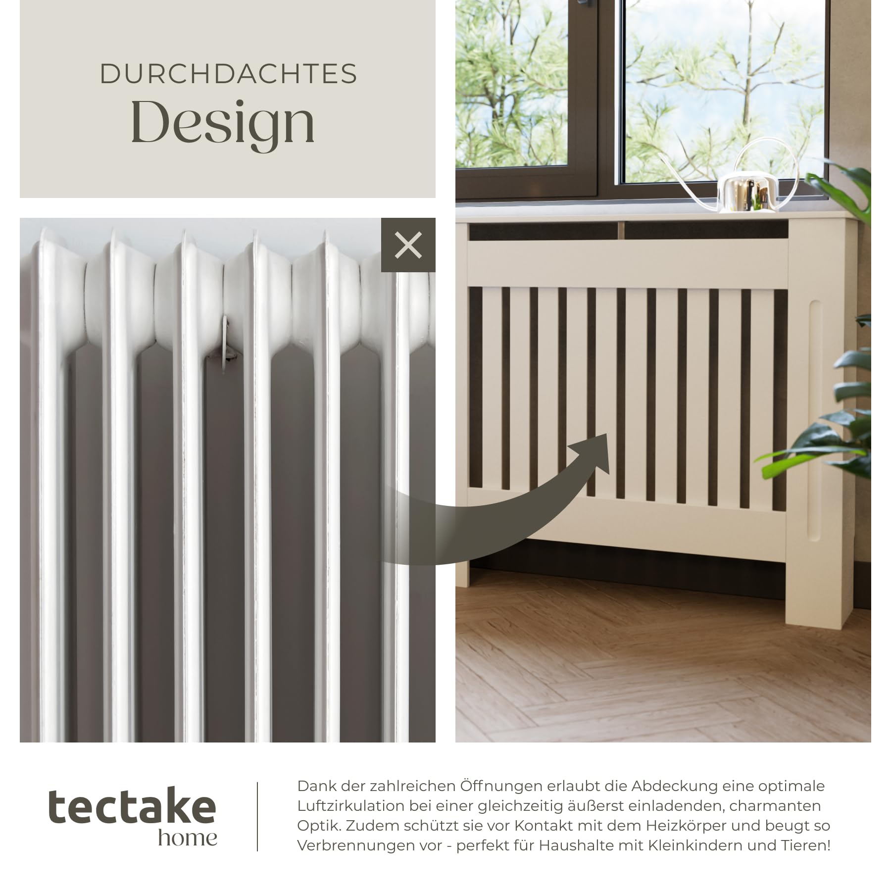 tectake® Heizkörperverkleidung, Holzverkleidung MDF, Heizungsverkleidung weiß mit Lamellen, Heizkörperabdeckung, Heizungsabdeckung, Verkleidung für Heizkörper, skandinavisch - 172,3 x 19 x 82 cm