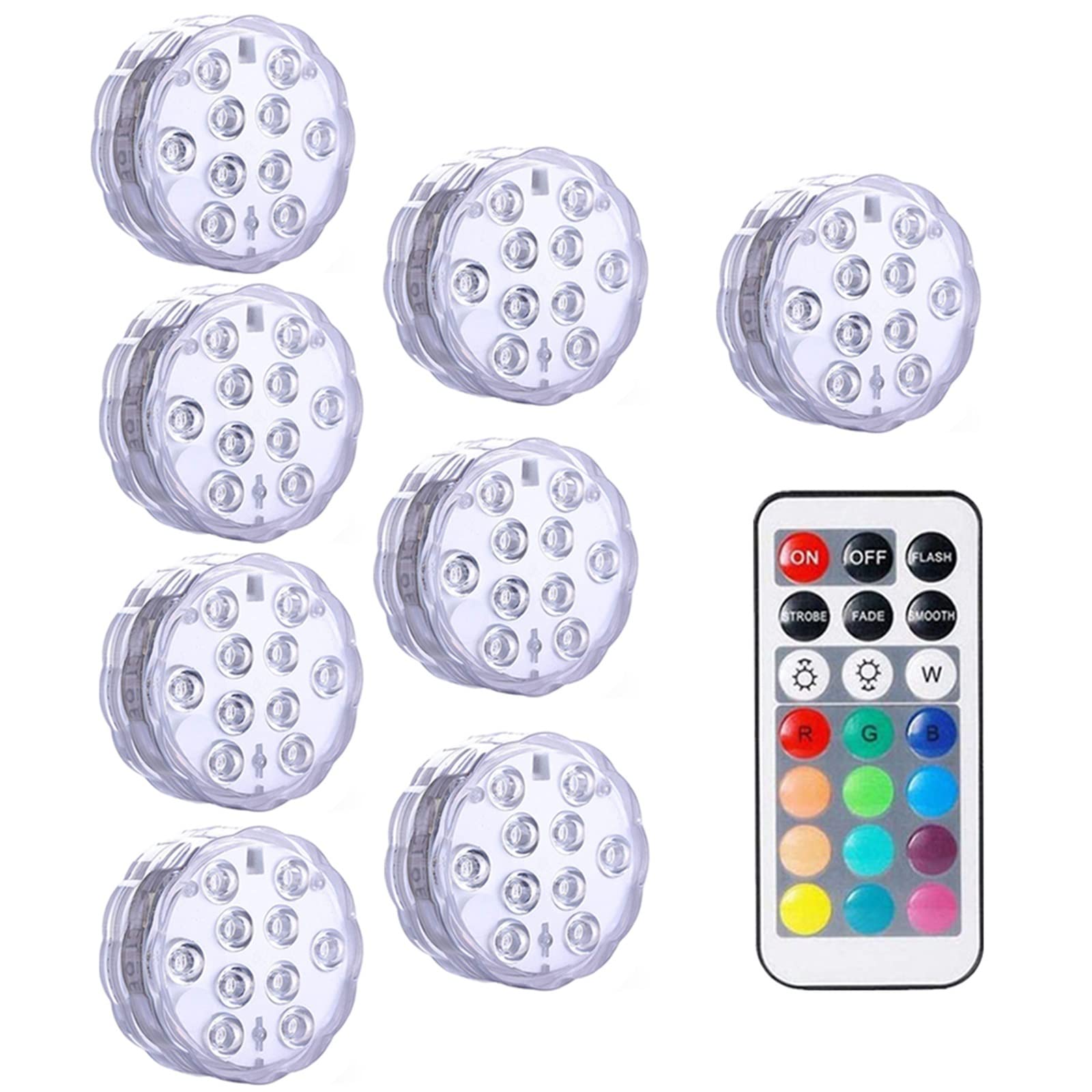 10 diod LED lampa do nurkowania z pilotem zasilana bateryjnie podwodna lampka nocna dekoracji basenu wazon na przyjęcie weselne Tworzenie Atmosfery(8 Lamp 1 controller)