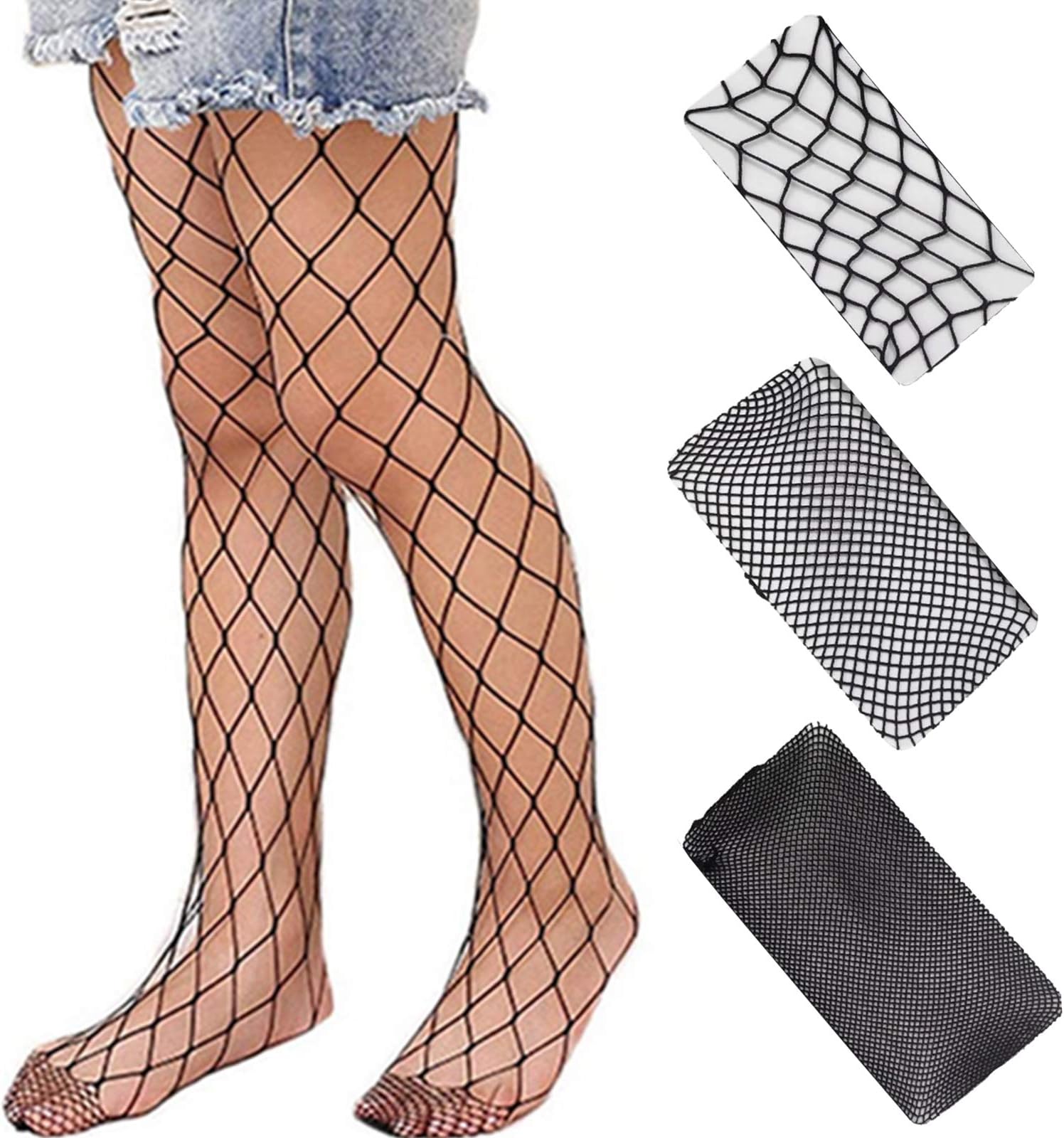 3 Pairs Kids Little Girls Fishnet Stockings Hollow Out Pantyhose Thigh High Mesh Tights Footed Leggings
