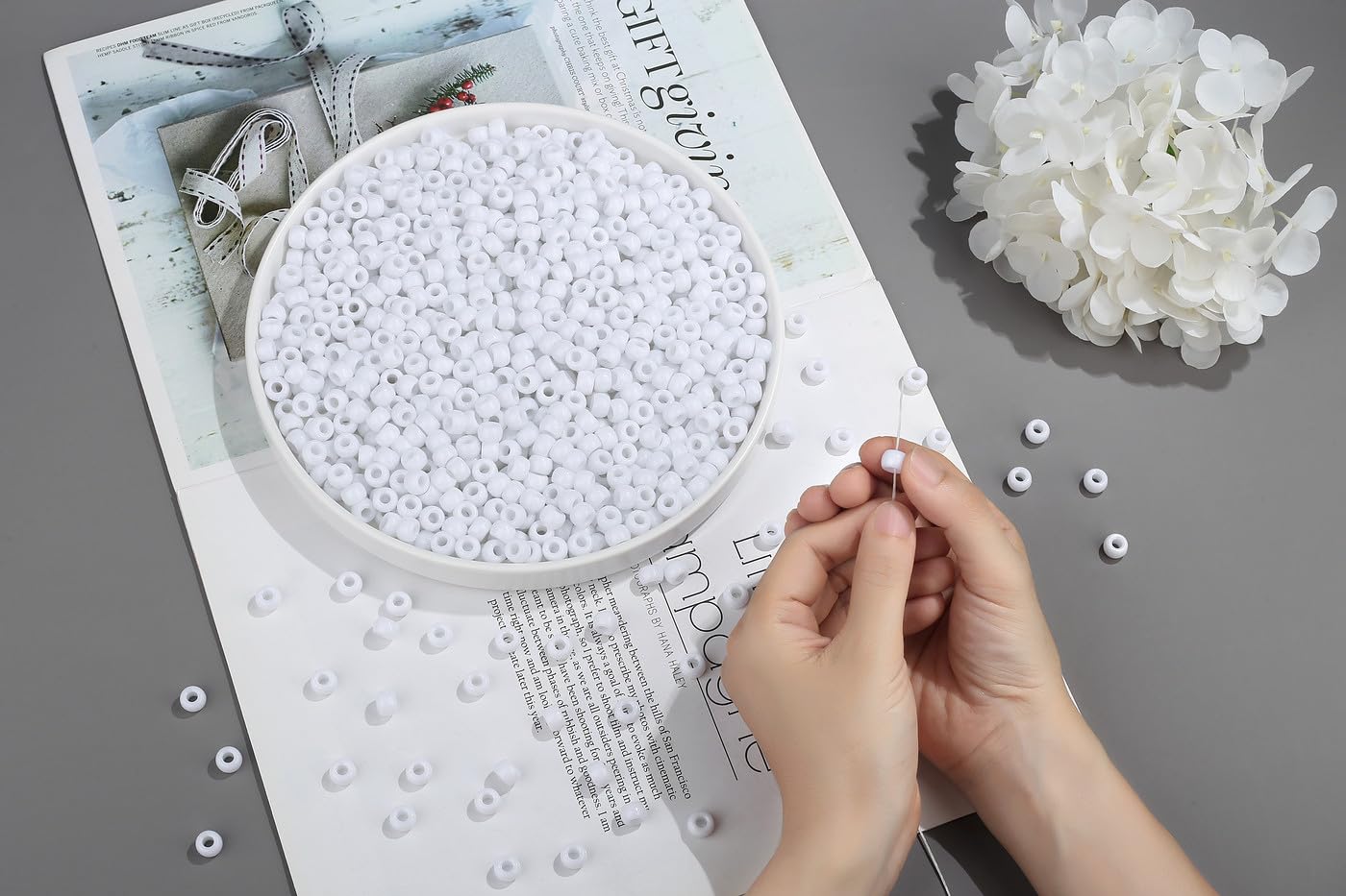 GUJOXILA White Pony Beads Bulk 1000Pcs Kandi Beads for Bracelet Making Hair Bead for Braids White Pony Bead for Crafting Bracelets Necklaces Jewelry Making 6×9mm - Image 2