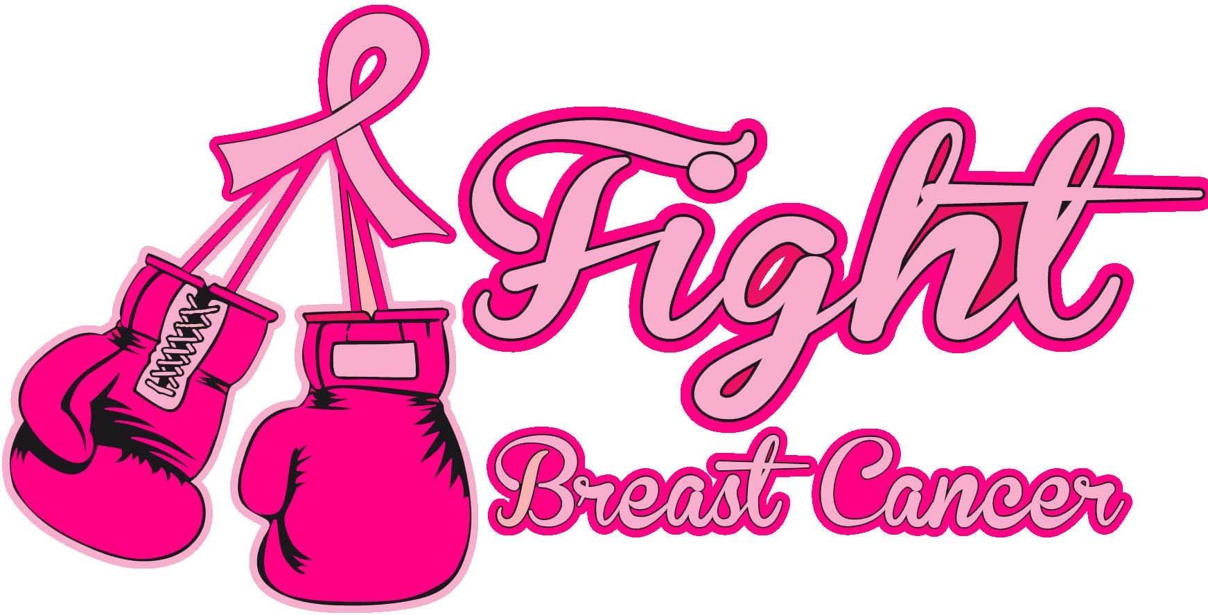 Breast Cancer 'Fight Breast Cancer' Boxing Gloves Pink Ribbon 7"x3.5" Car Decal/Sticker