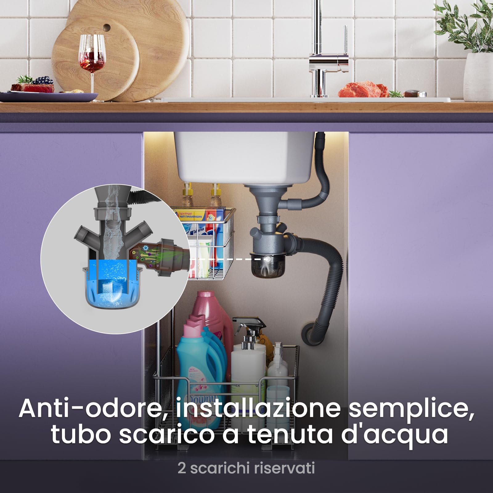 ANYCEE 65 x 45 cm Lavello Cucina con Gocciolatoio, Lavandino Granito Bianco | Lavello Bianco in Granito, Lavandino con 80% Sabbia di Quarzo, per Mobile di Base di Oltre 40cm, Troppopieno e Sifonee