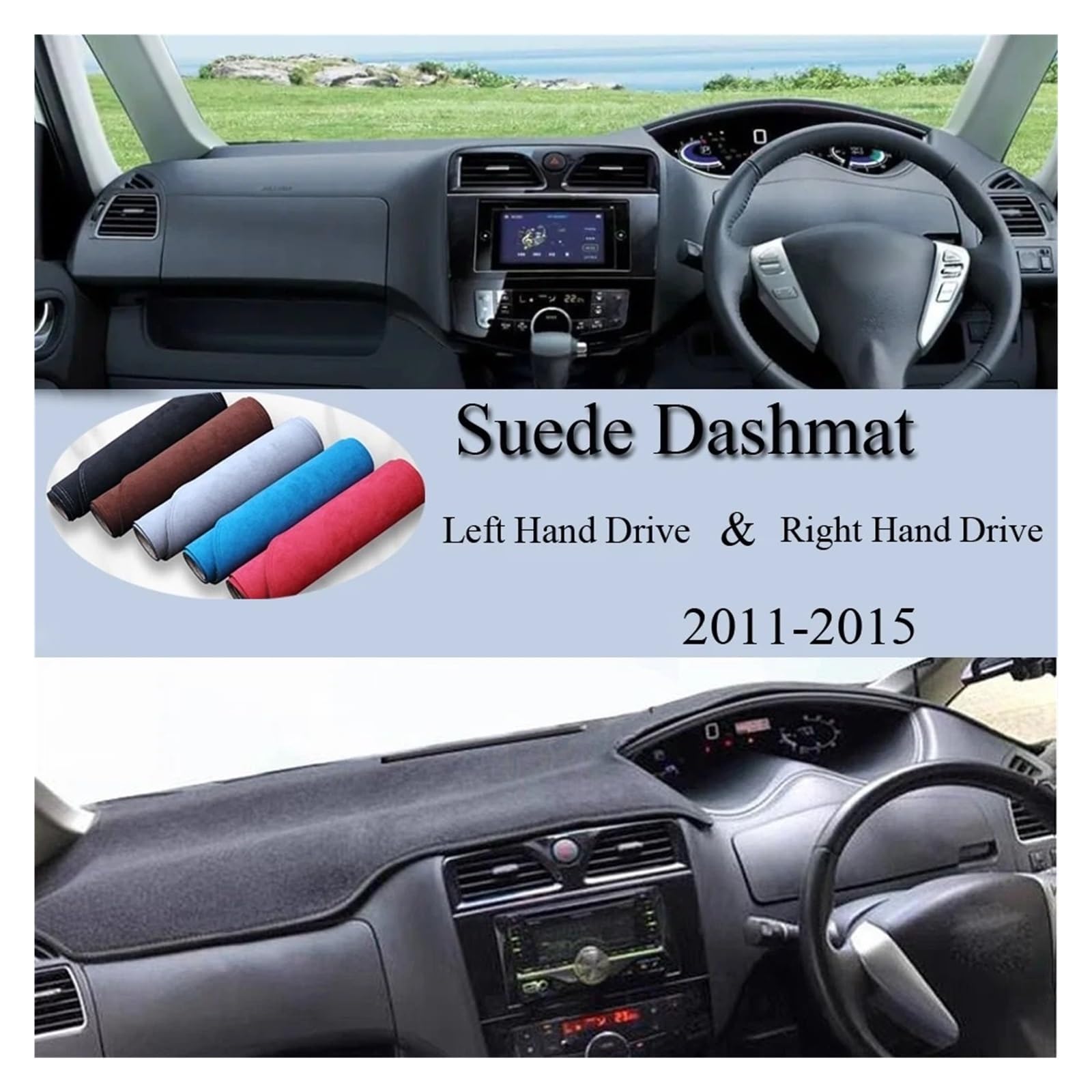 Antirutschmatten Für Nissan Für Serena C26 2011 2012 2013 2014 2015 Wildleder Leder Dashmat Dash Matte Abdeckung Dashboard Pad Sonnenschirm Teppich Auto Zubehör Dashboard rutschfeste Mat(Black Red LHD
