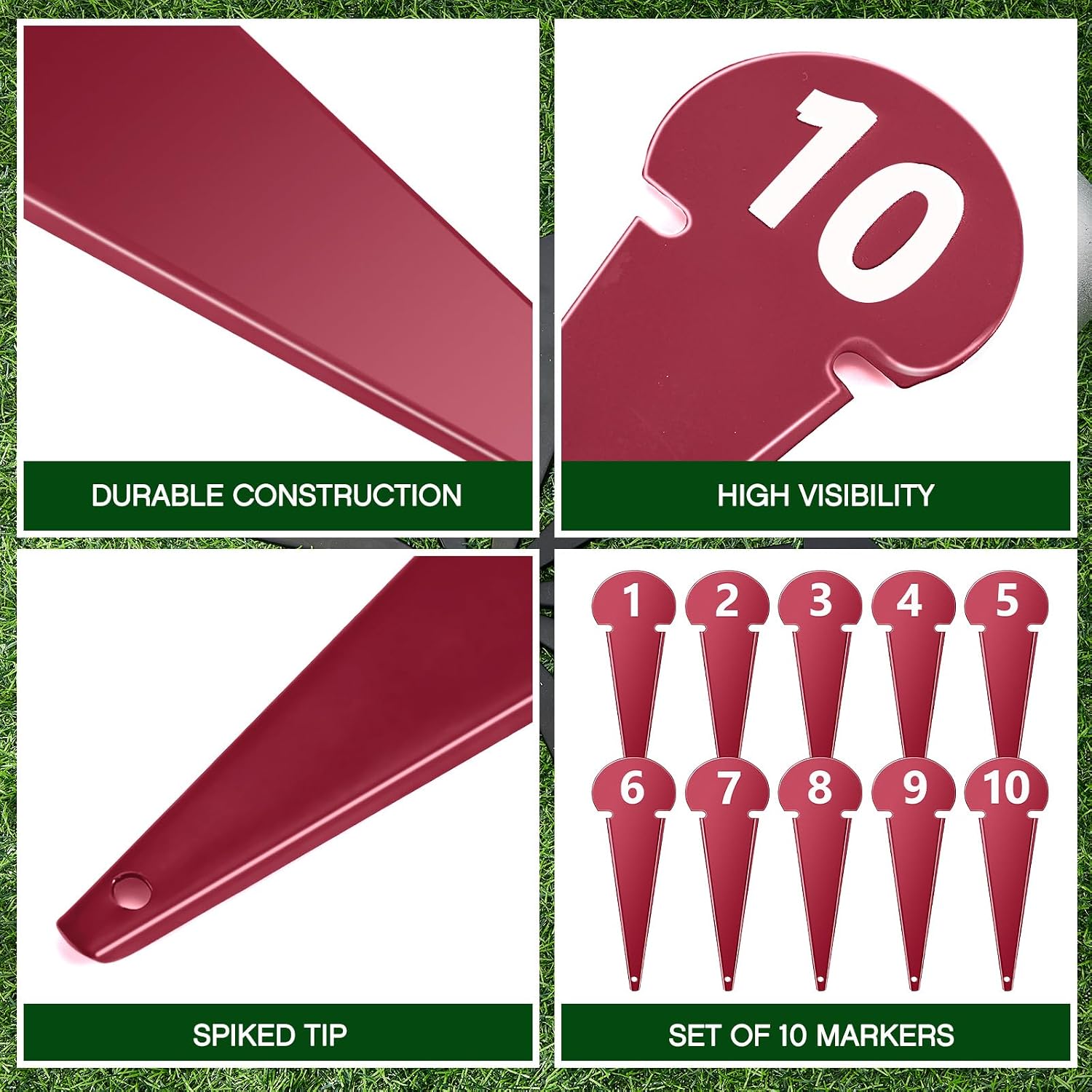 Gemscream 10 Pcs Discus Shot Markers with Spiked Tips Metal Shot and Discus Throw Markers Number 1-10 Track and Field Equipment for Back to School Competitions and Training, 7 x 2.5 Inches