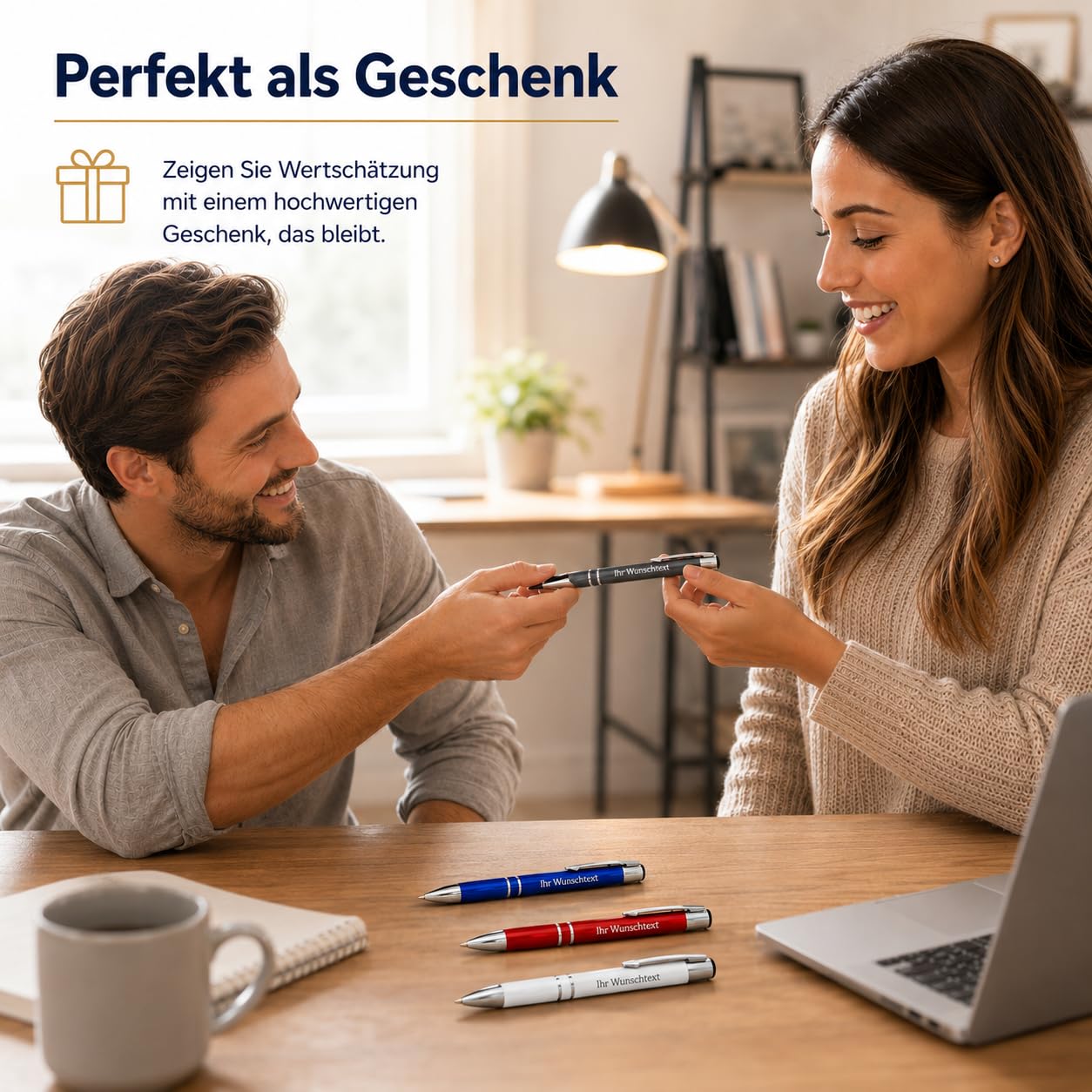 Kugelschreiber personalisiert mit Gravur – hochwertiger Metall Kuli mit Namen – blaue Tinte – eleganter personalisierter Kugelschreiber als Werbegeschenk, Set oder Einzelstück (100, Grau)