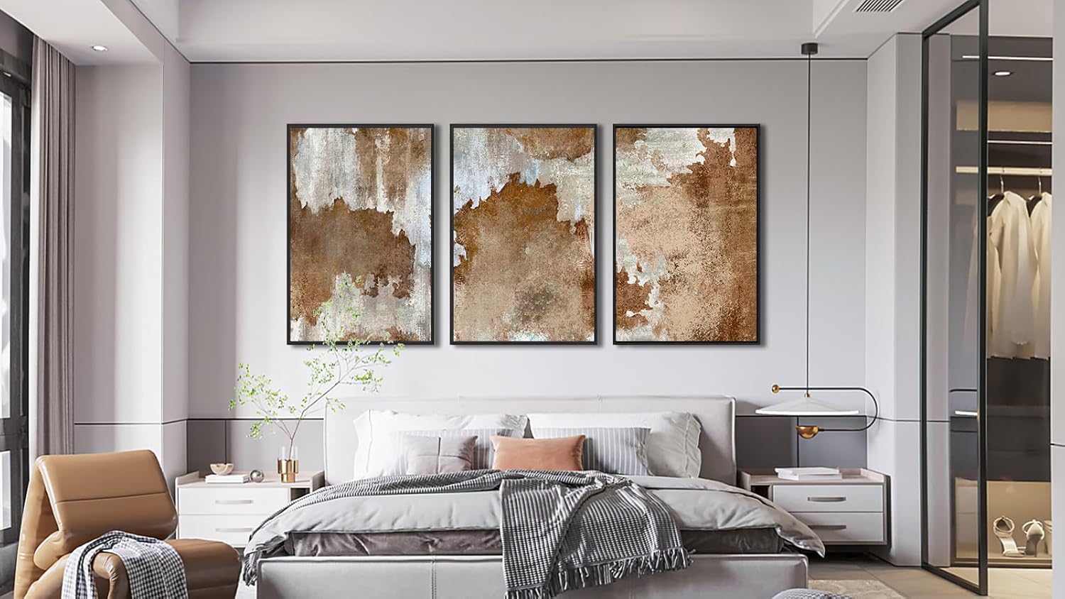 Large Framed Abstract Wall Art - Natural Framed Canvas Pictures for Living Room Modern Canvas Prints Retro Brown for Bedroom, Black Float Frame Art for Home Office Kitchen Decor 16" X 24" X 3pcs