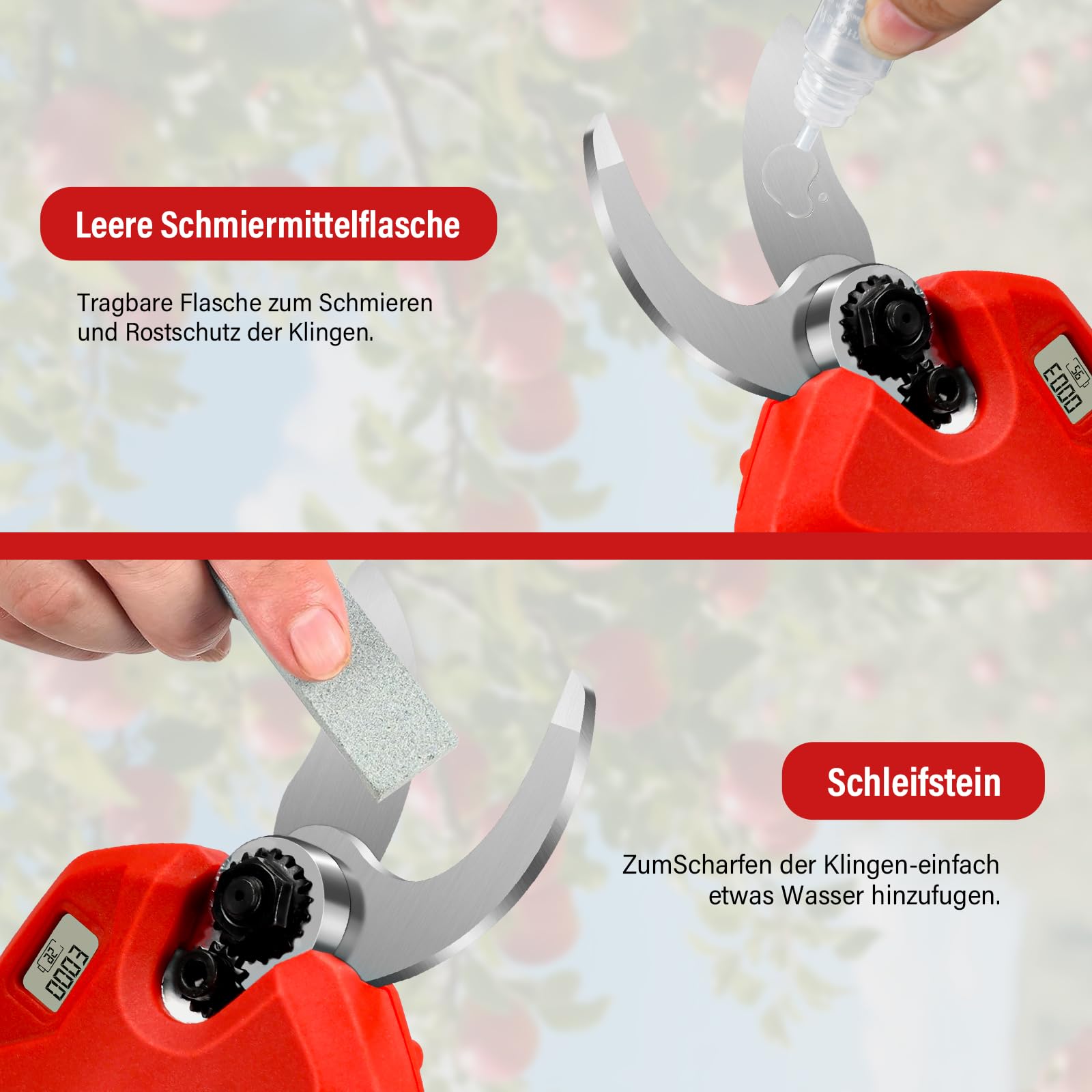 Akku-Astschere, 30MM Gartenschere mit 2 Akku 2000mAh, Bürstenloser Motor Elektrische Bypass Baumschere, LCD Anzeige, Akku Baumschere für Äste, Büsche und Stämme