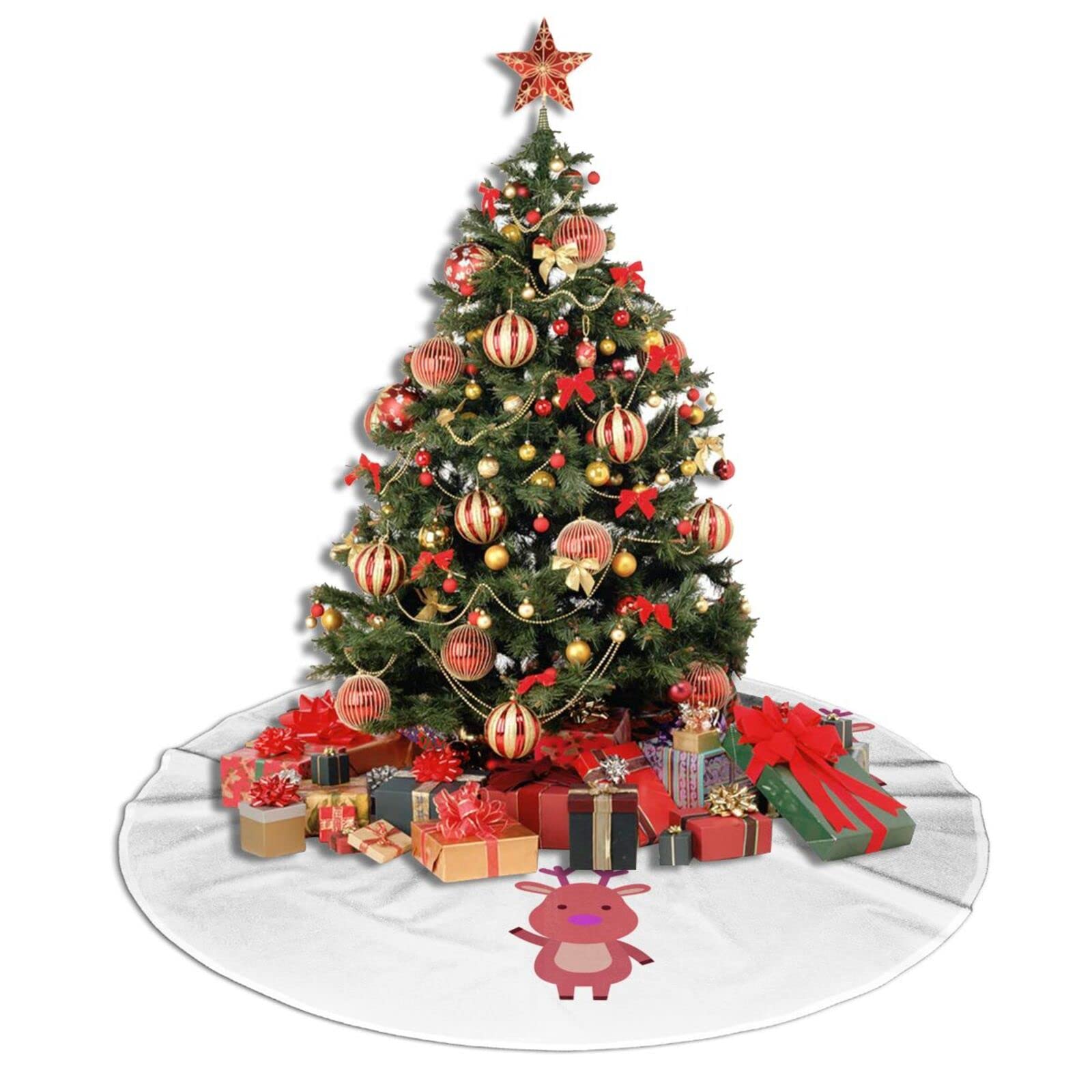 Gireshome 91,4 cm agrifoglio foglia ricamo albero albero di Natale gonna gonne di velluto rosso decorazioni per albero di Natale Merry Christmas forniture decorazione natalizia