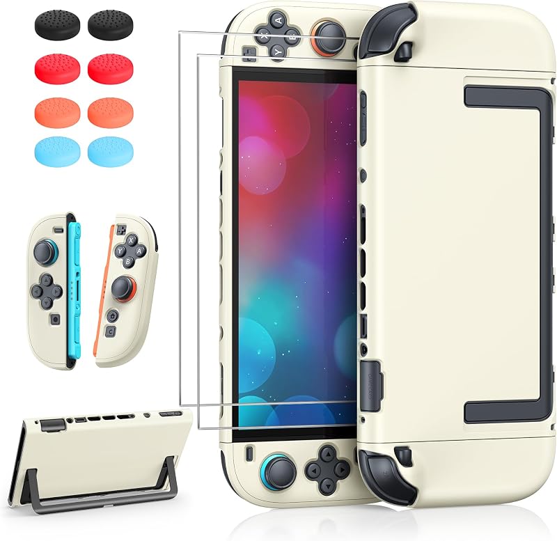 FYOUNG Upgrade Switch 2 Juego de funda protectora y protector de pantalla, funda acoplable | Carcasa rígida para accesorios de consola Nintendo Switch 2 2025, apto para viajes, recortes de soporte (albaricoque, para Switch 2 de 7,9 pulgadas)