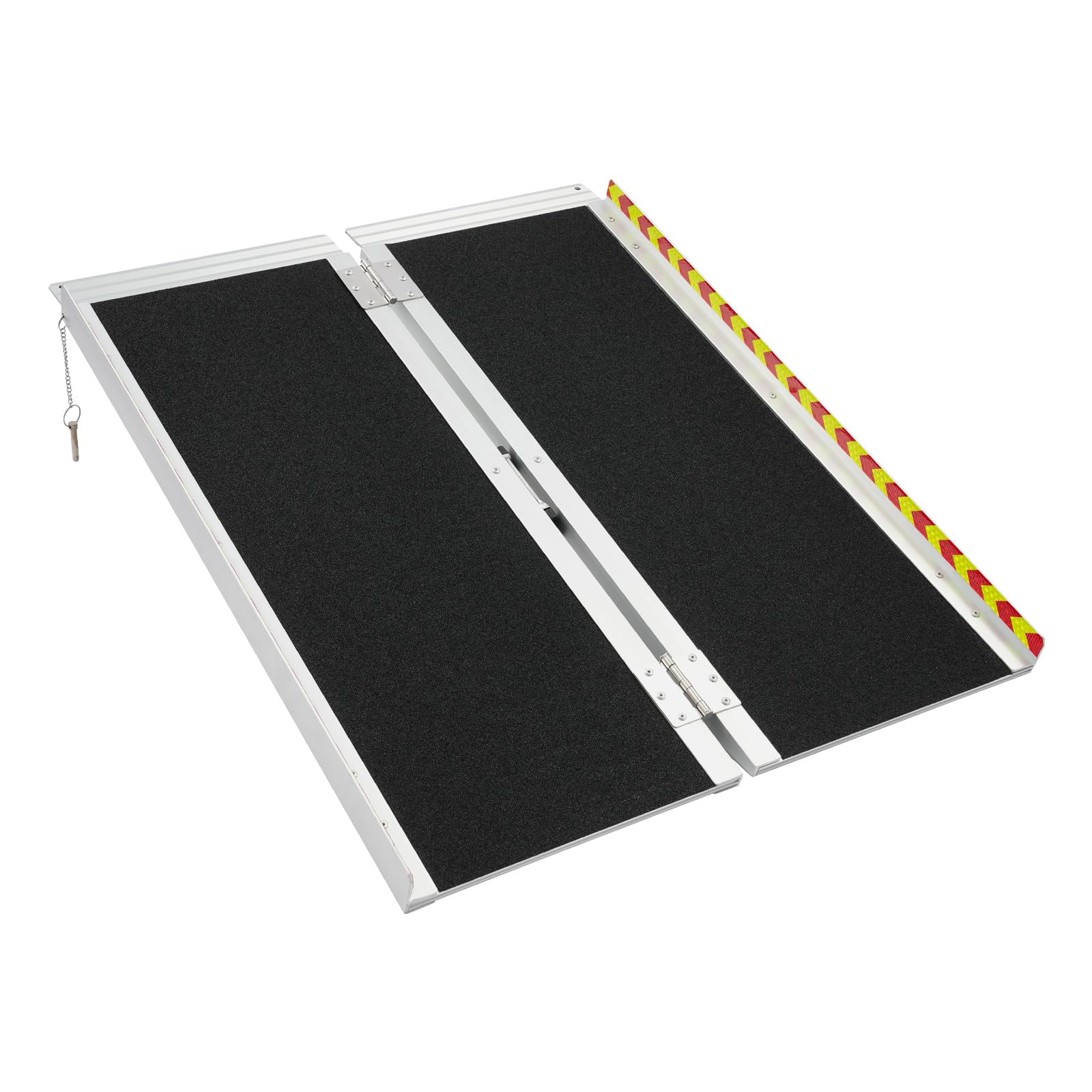 Rampa plegable para silla de ruedas de 72 x 91 cm, de aleación de aluminio, rampa para escalones, portátil de hasta 272 kg, rampa telescópica antideslizante con bandas reflectantes y asa para