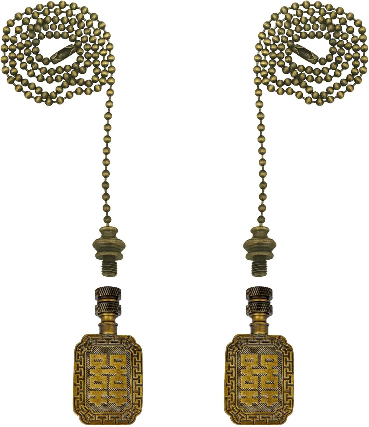 Royal Designs, Inc. Chinese Joy Symbol Finial with Fan Pull Chain, Antique Brass - Pack of 2