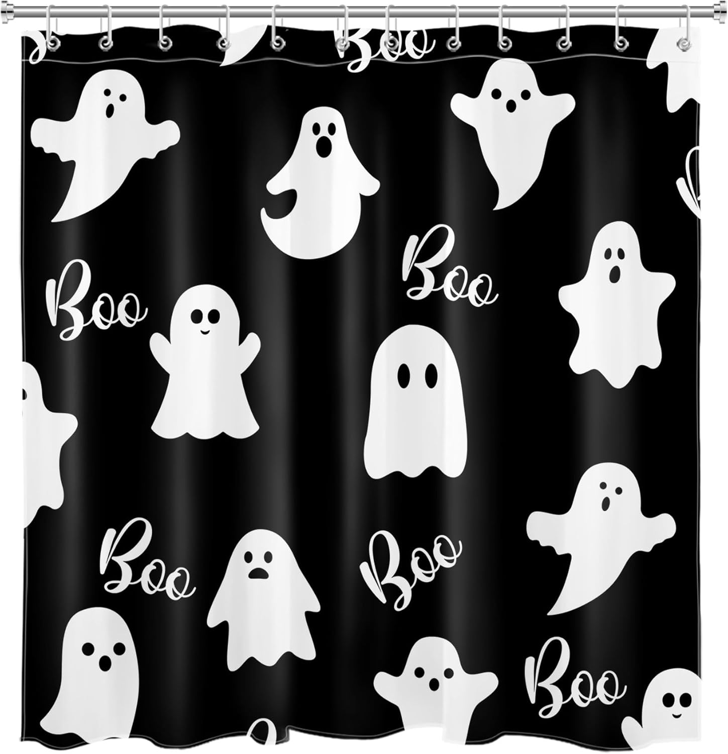 LB Scary Halloween Shower Curtain Sets with Rugs, Gothic Horror Halloween Black and White Ghost Bathroom Sets Shower Curtain with Rugs, Cartoon Themed Bathroom Shower Curtain Set,72x72 inches