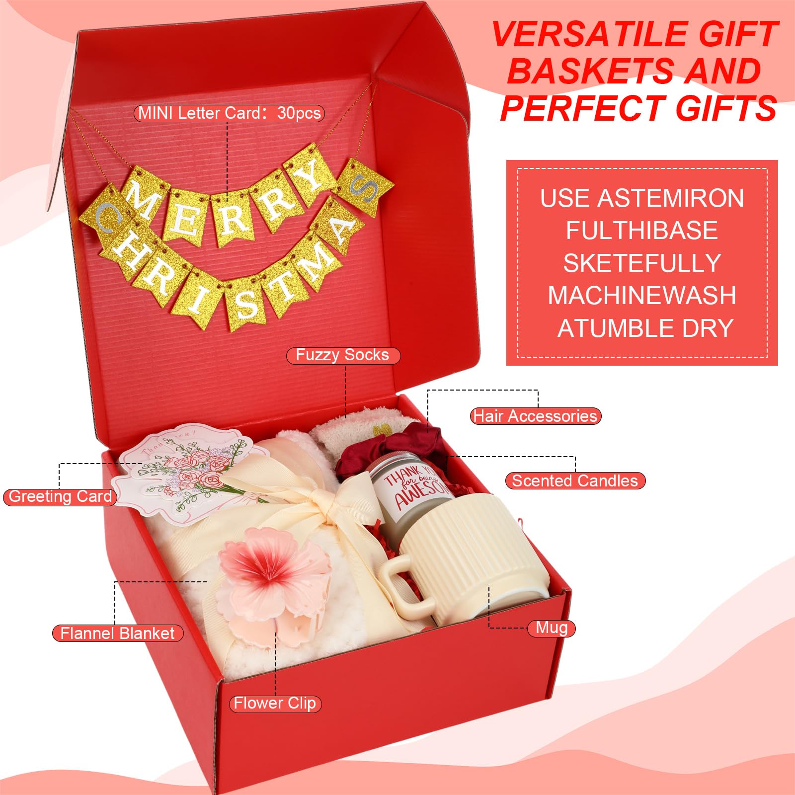 Zopeal Birthday Gifts Baskets for Women with Custom Banner, Gifts Relaxing Spa Package Thank You Box for Her Mom Sister Friend Wife Teacher Coworker(Red)